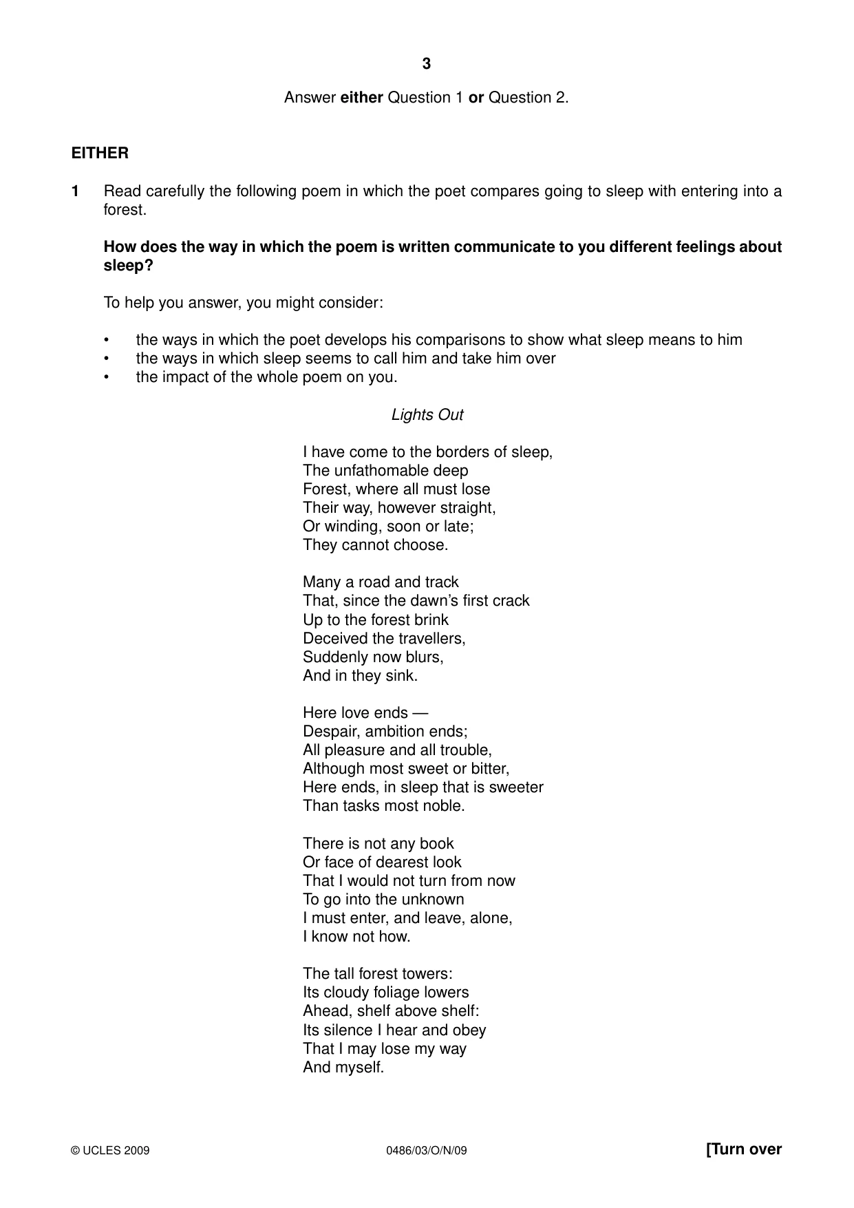 Cambridge IGCSE English - Literature 0486 2009 Oct/Nov Paper 3 · Variant 1 question paper, page 3 of 8