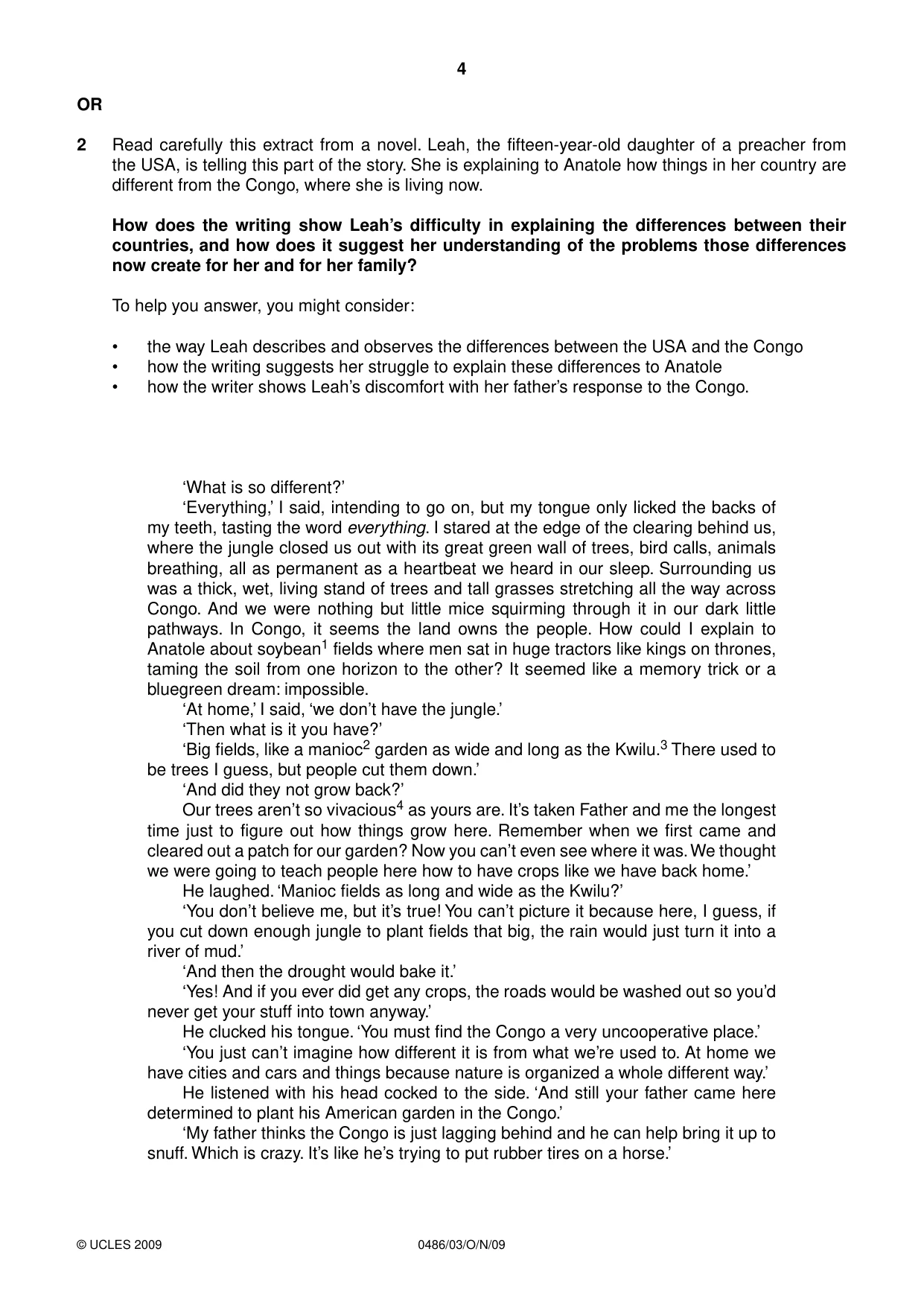 Cambridge IGCSE English - Literature 0486 2009 Oct/Nov Paper 3 · Variant 1 question paper, page 4 of 8