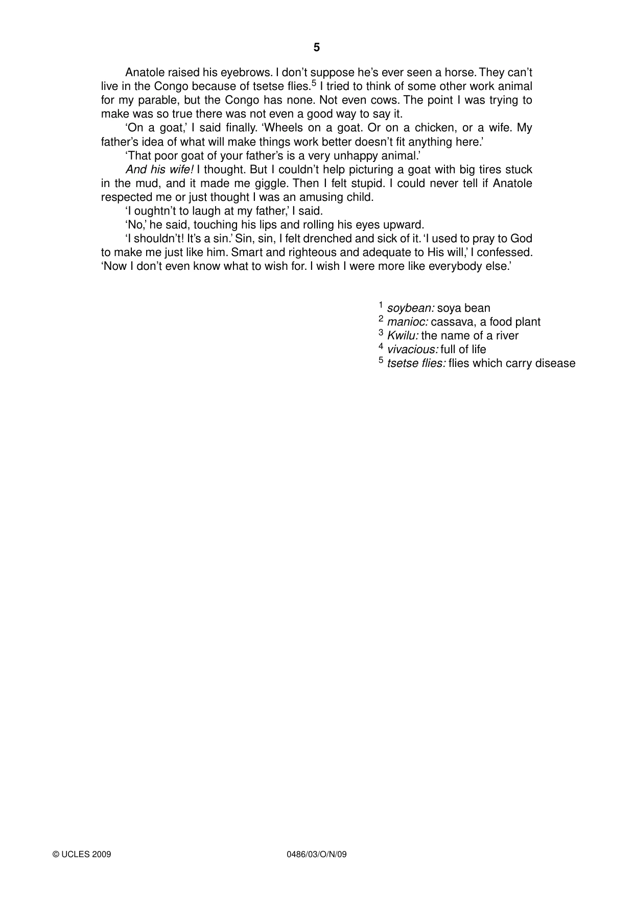 Cambridge IGCSE English - Literature 0486 2009 Oct/Nov Paper 3 · Variant 1 question paper, page 5 of 8