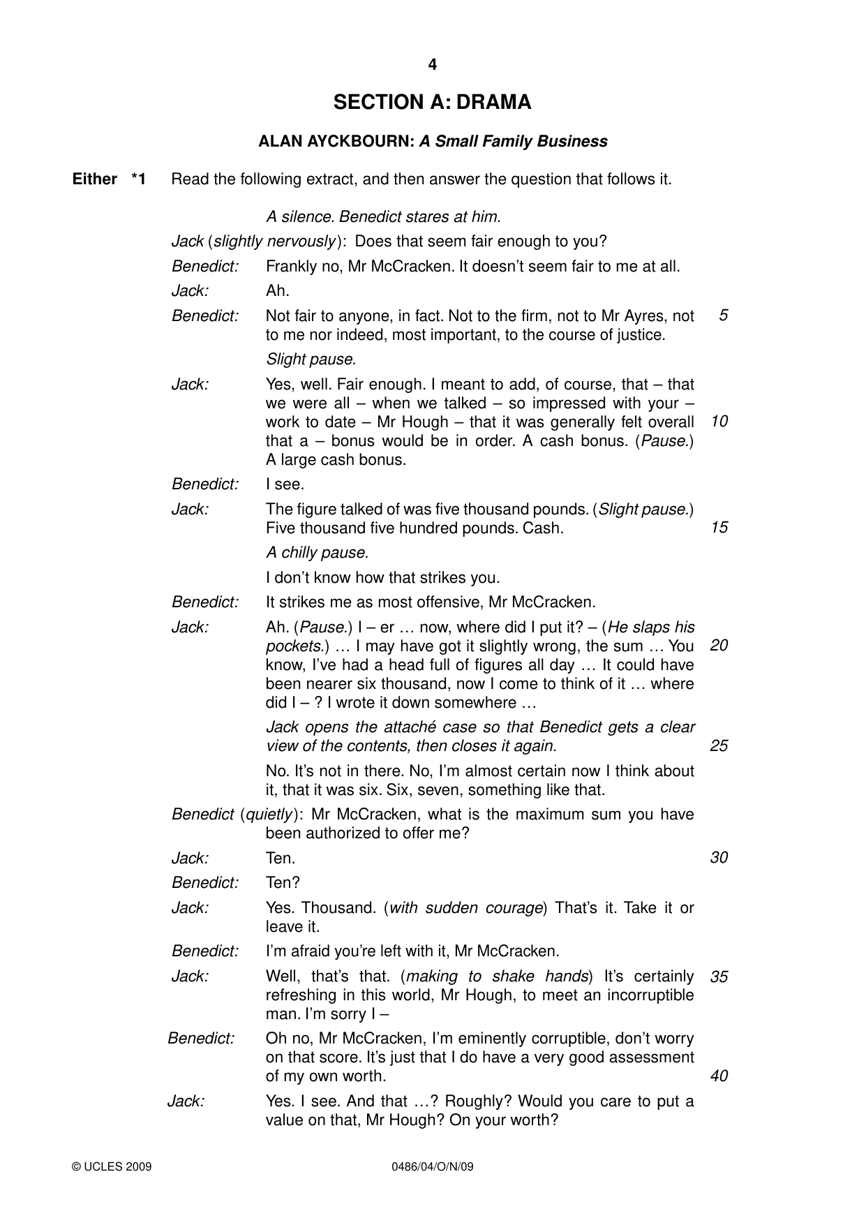Cambridge IGCSE English - Literature 0486 2009 Oct/Nov Paper 4 · Variant 1 question paper, page 4 of 36