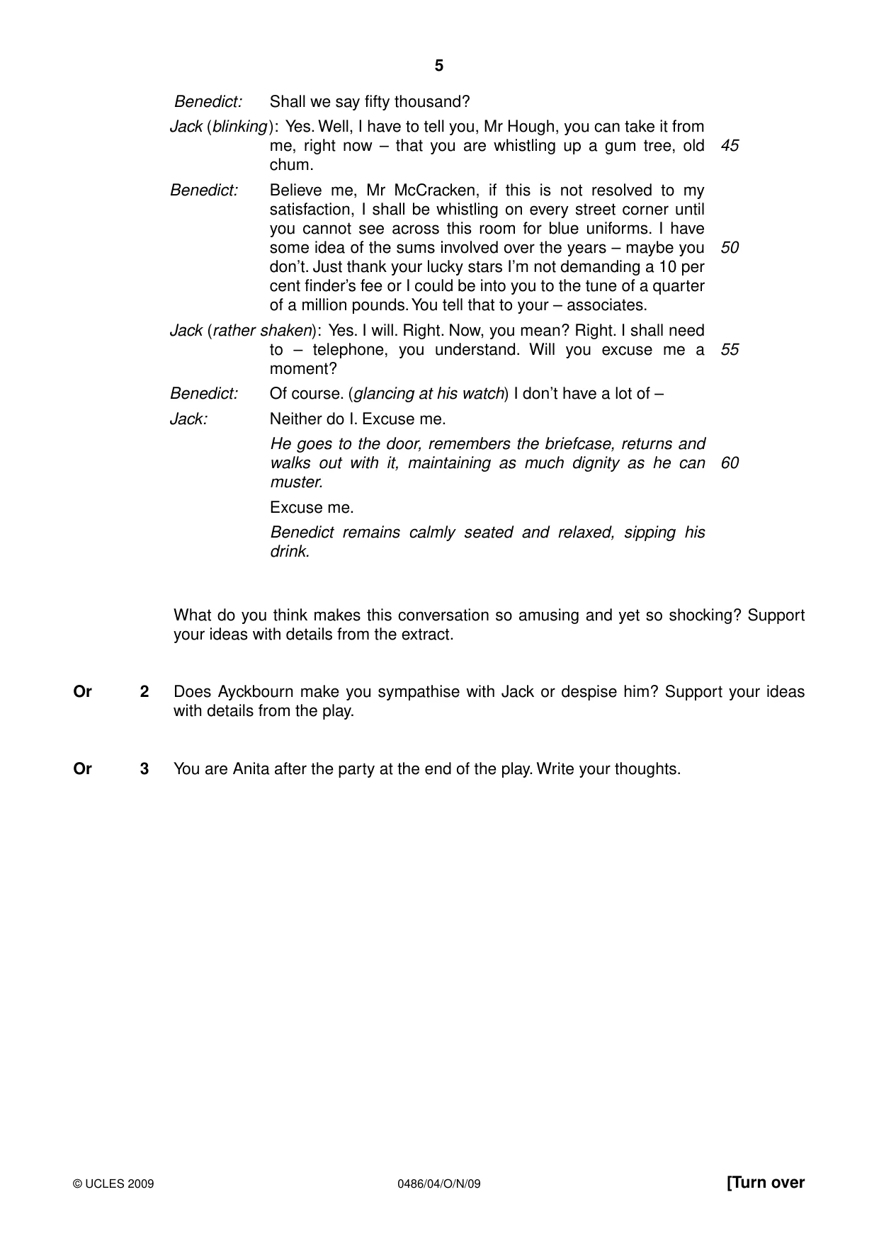 Cambridge IGCSE English - Literature 0486 2009 Oct/Nov Paper 4 · Variant 1 question paper, page 5 of 36