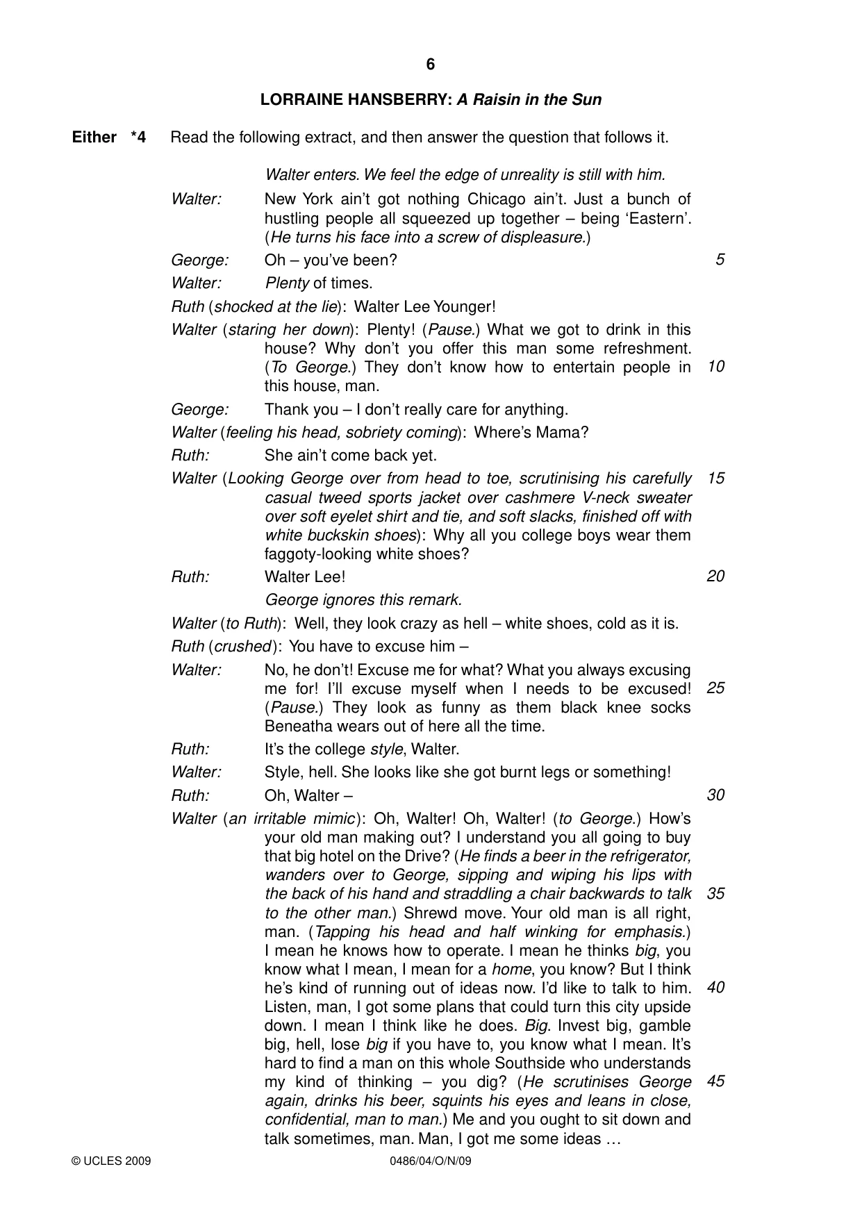 Cambridge IGCSE English - Literature 0486 2009 Oct/Nov Paper 4 · Variant 1 question paper, page 6 of 36