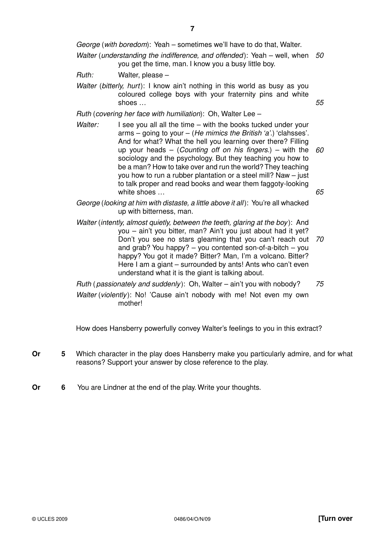 Cambridge IGCSE English - Literature 0486 2009 Oct/Nov Paper 4 · Variant 1 question paper, page 7 of 36