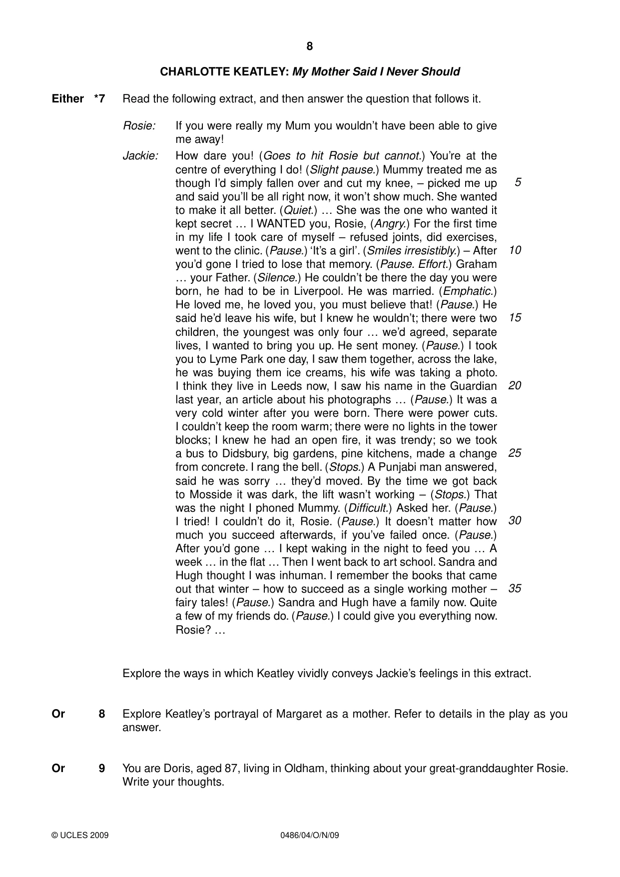 Cambridge IGCSE English - Literature 0486 2009 Oct/Nov Paper 4 · Variant 1 question paper, page 8 of 36