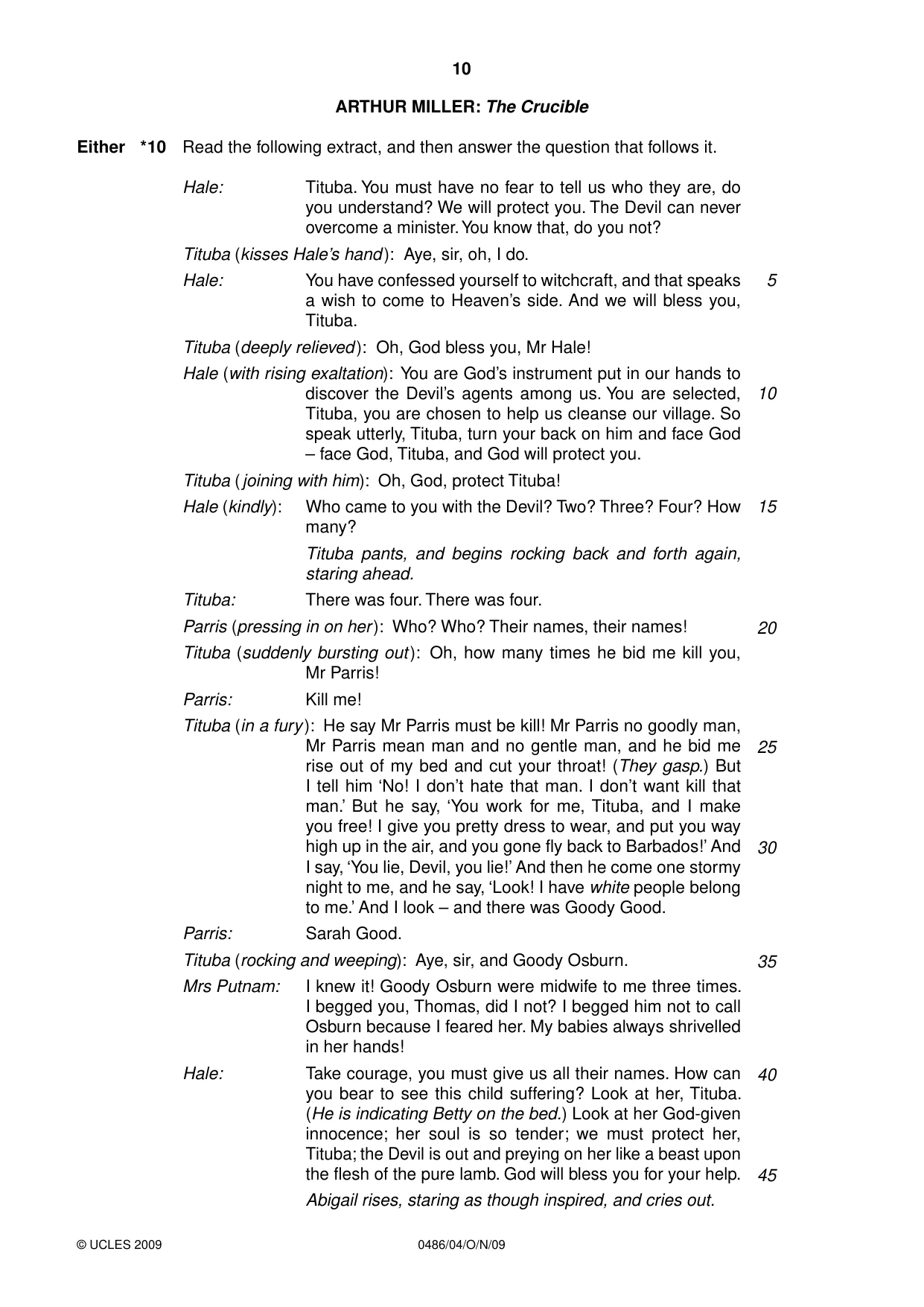 Cambridge IGCSE English - Literature 0486 2009 Oct/Nov Paper 4 · Variant 1 question paper, page 10 of 36