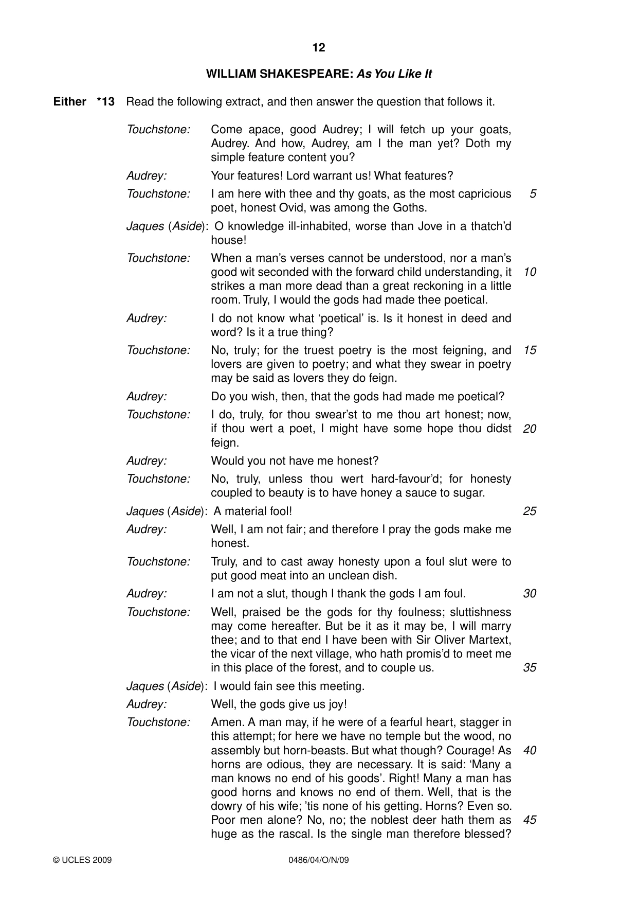 Cambridge IGCSE English - Literature 0486 2009 Oct/Nov Paper 4 · Variant 1 question paper, page 12 of 36