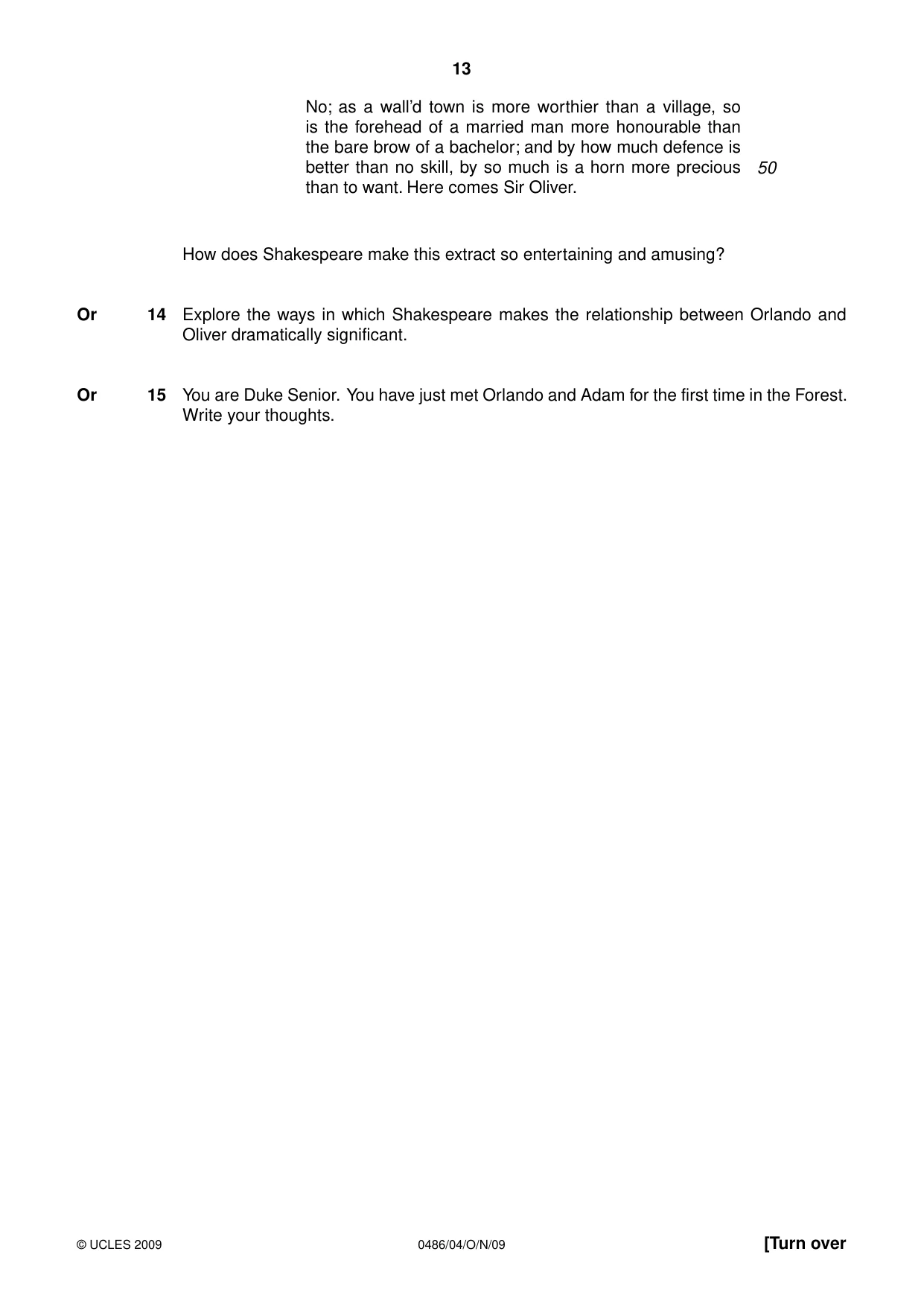 Cambridge IGCSE English - Literature 0486 2009 Oct/Nov Paper 4 · Variant 1 question paper, page 13 of 36