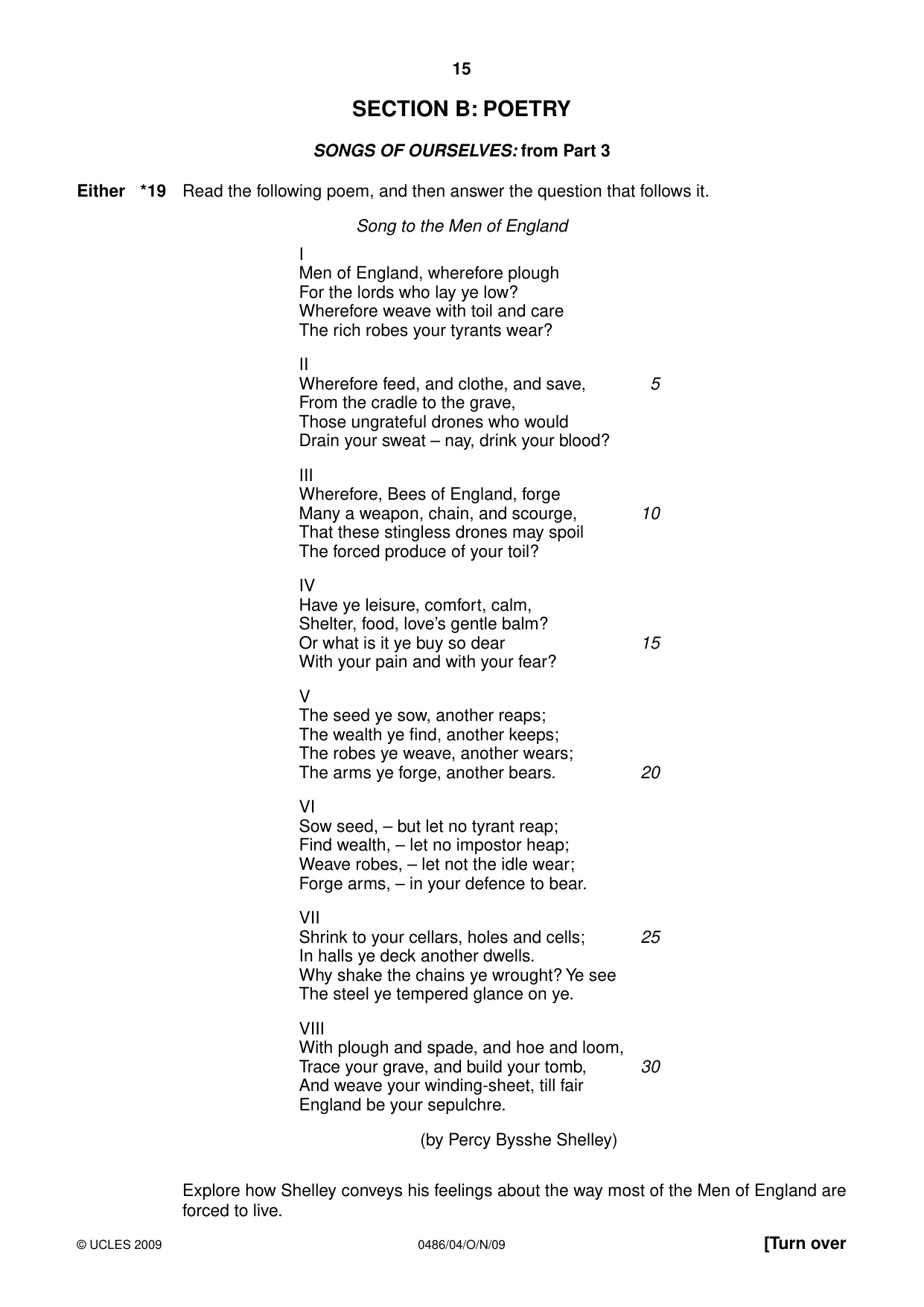 Cambridge IGCSE English - Literature 0486 2009 Oct/Nov Paper 4 · Variant 1 question paper, page 15 of 36