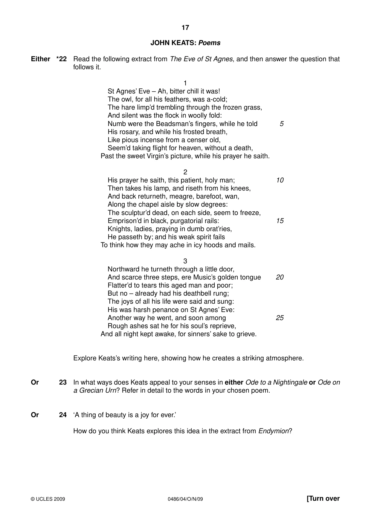 Cambridge IGCSE English - Literature 0486 2009 Oct/Nov Paper 4 · Variant 1 question paper, page 17 of 36