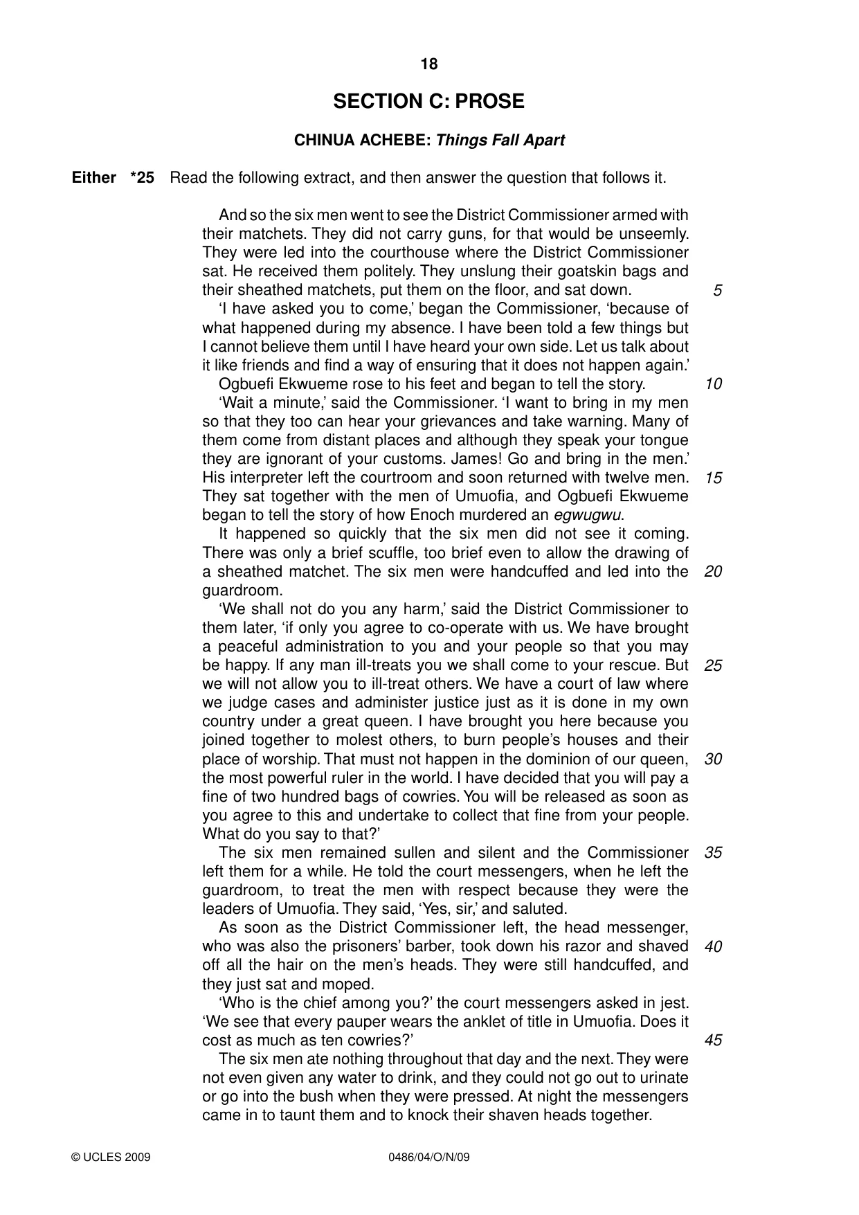 Cambridge IGCSE English - Literature 0486 2009 Oct/Nov Paper 4 · Variant 1 question paper, page 18 of 36