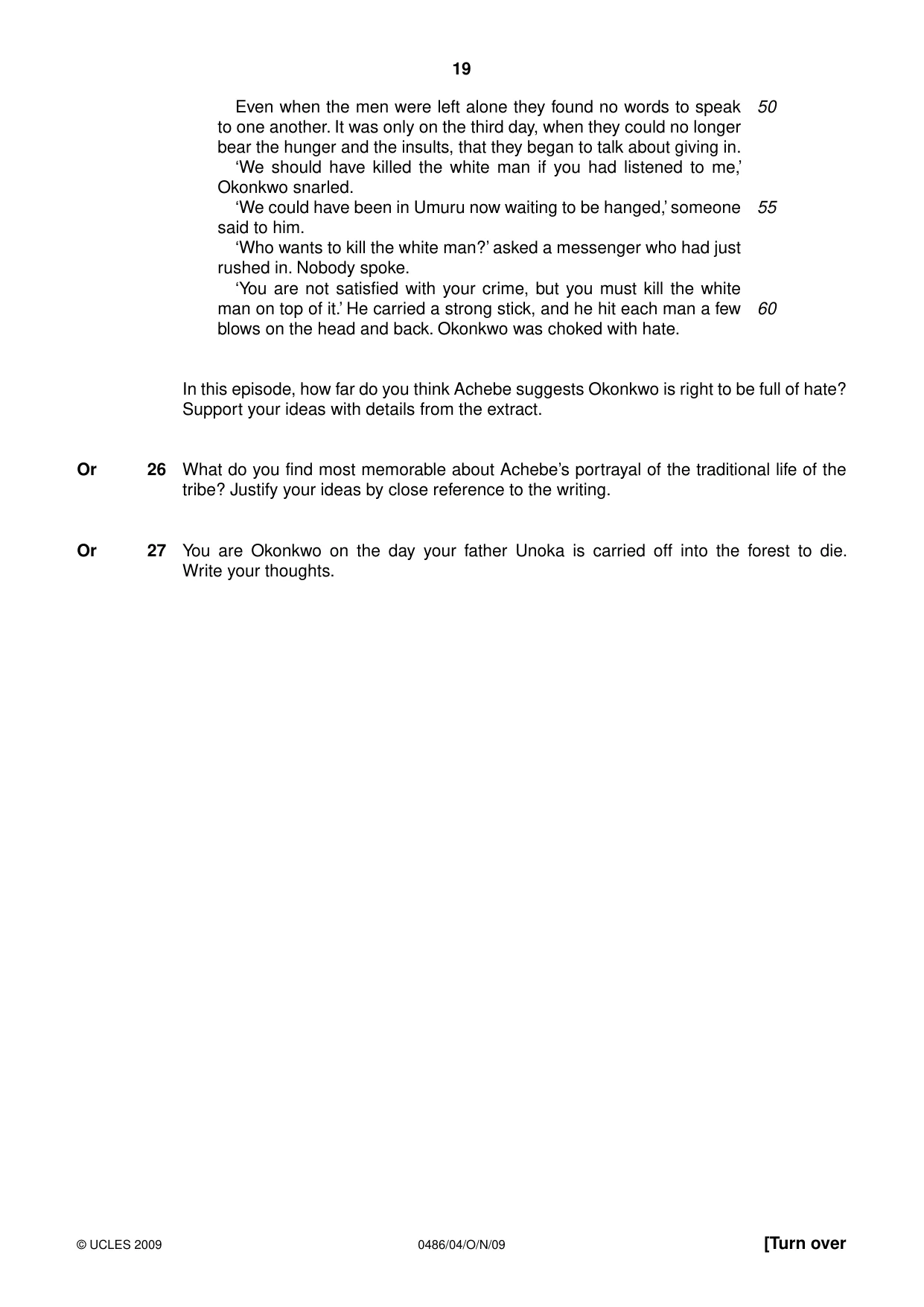 Cambridge IGCSE English - Literature 0486 2009 Oct/Nov Paper 4 · Variant 1 question paper, page 19 of 36