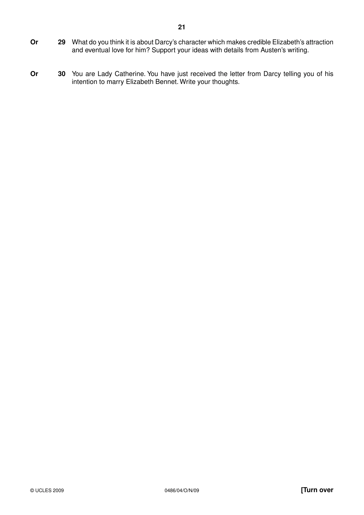 Cambridge IGCSE English - Literature 0486 2009 Oct/Nov Paper 4 · Variant 1 question paper, page 21 of 36