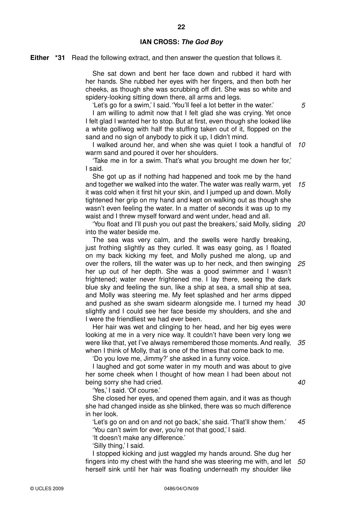 Cambridge IGCSE English - Literature 0486 2009 Oct/Nov Paper 4 · Variant 1 question paper, page 22 of 36