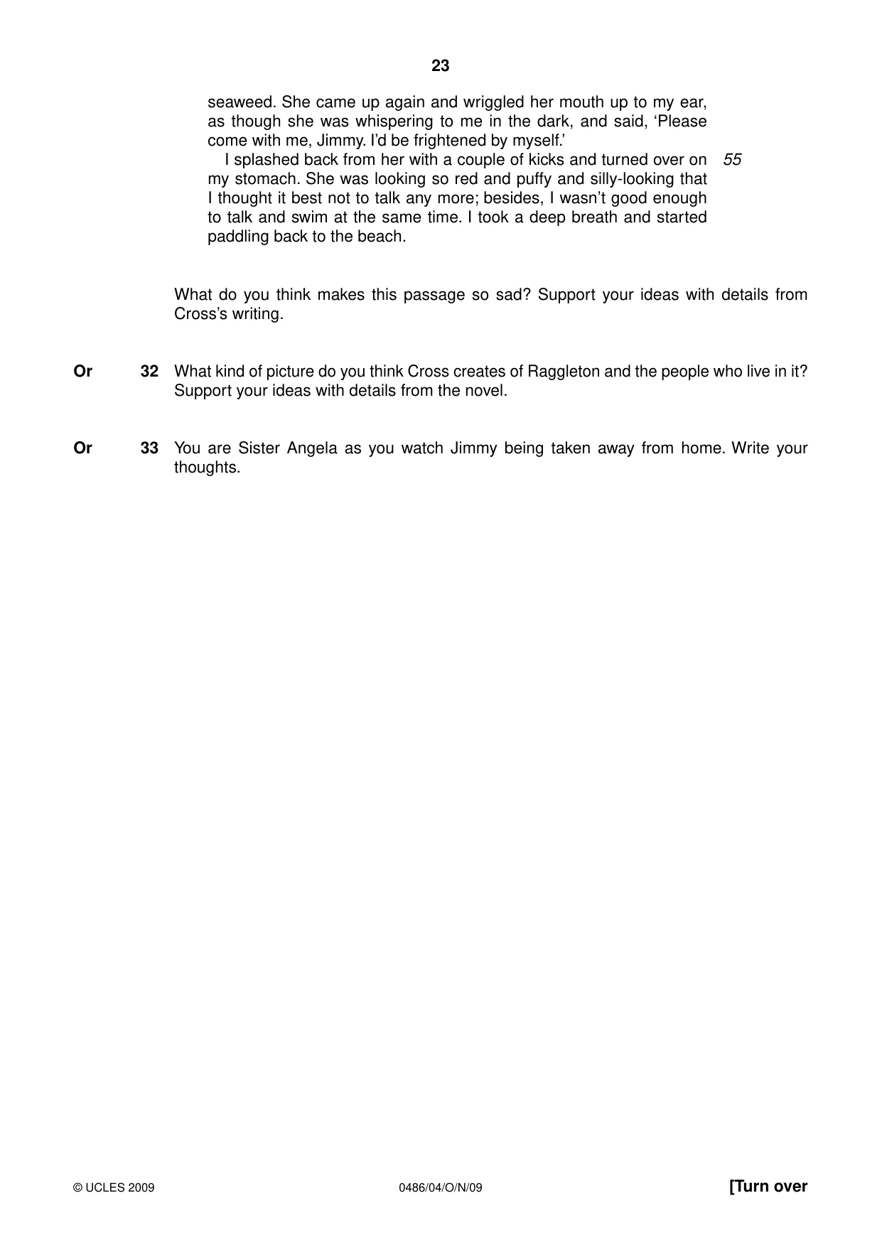 Cambridge IGCSE English - Literature 0486 2009 Oct/Nov Paper 4 · Variant 1 question paper, page 23 of 36