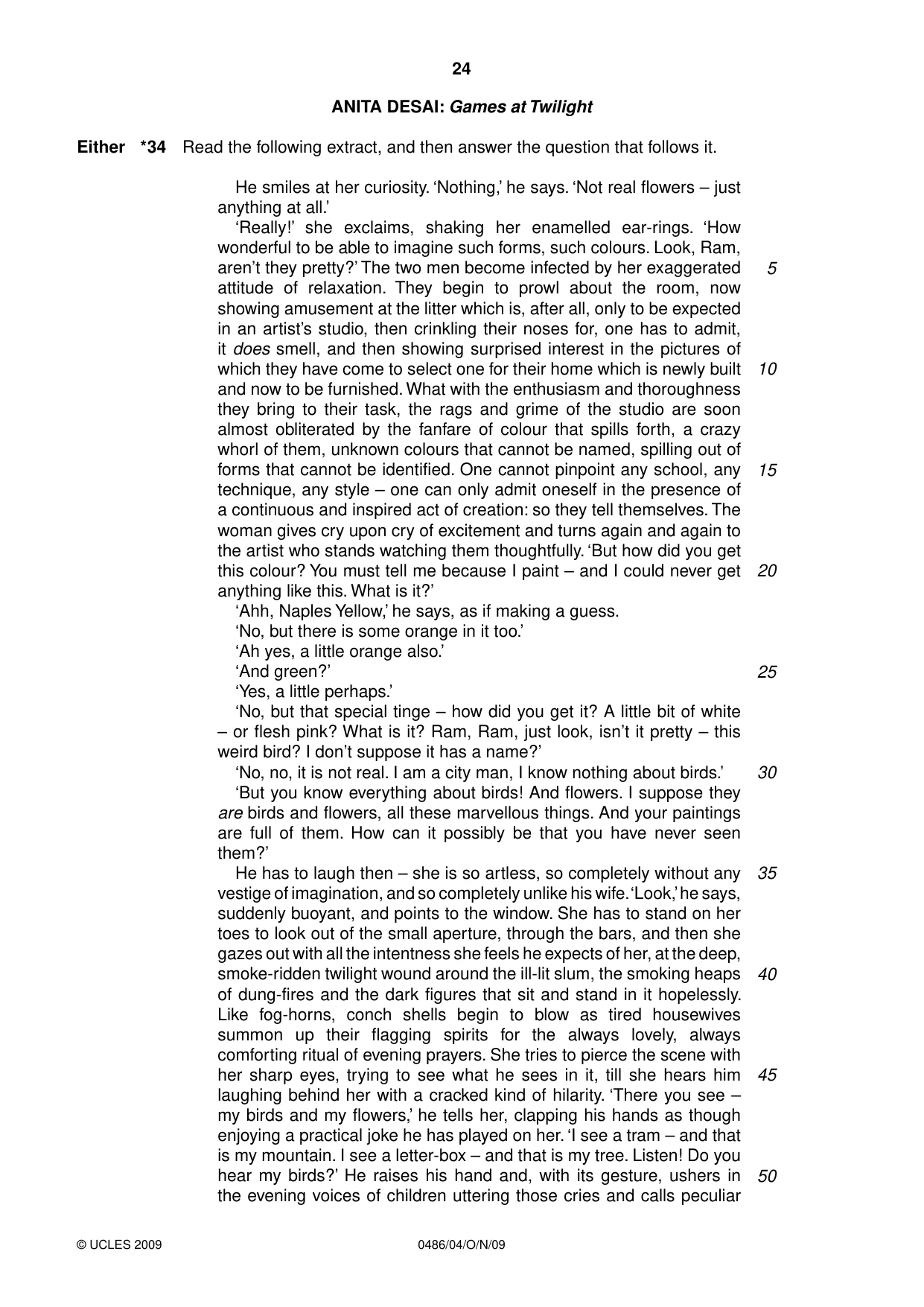 Cambridge IGCSE English - Literature 0486 2009 Oct/Nov Paper 4 · Variant 1 question paper, page 24 of 36