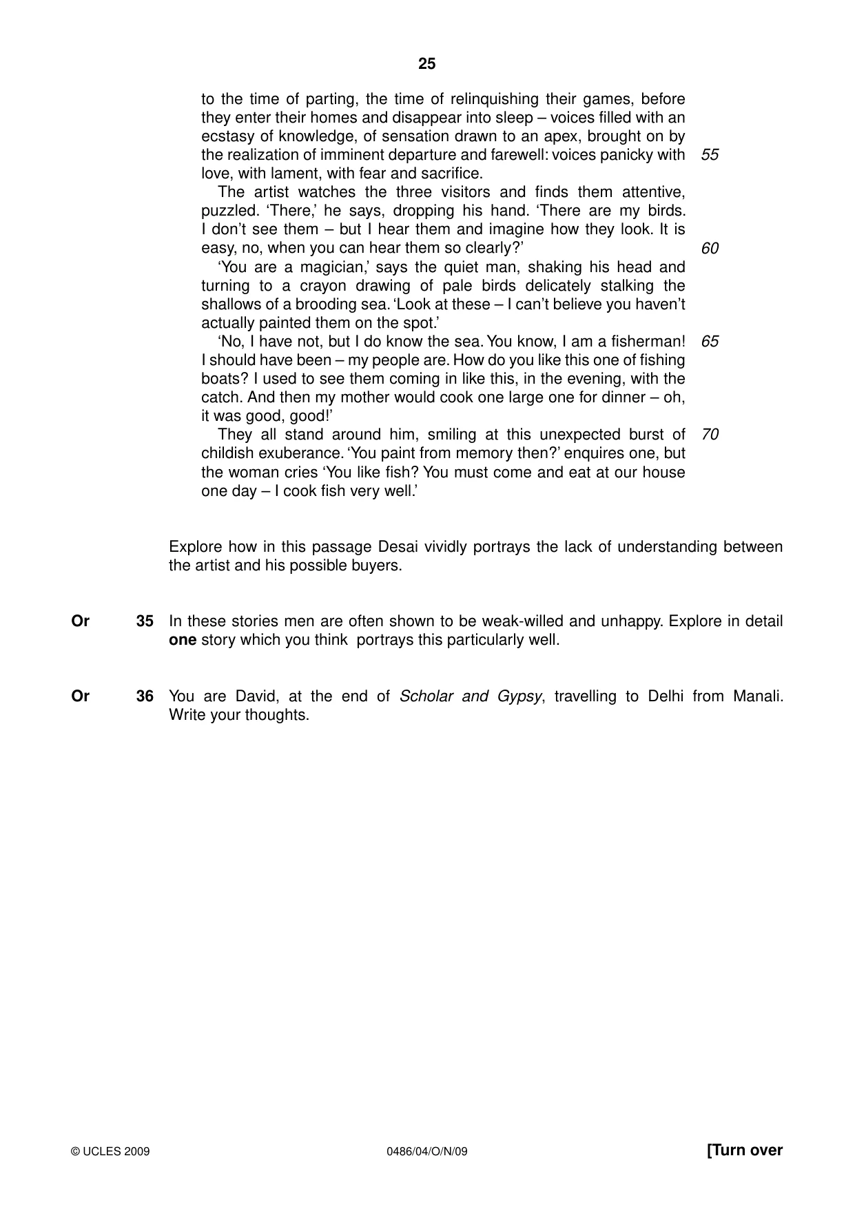 Cambridge IGCSE English - Literature 0486 2009 Oct/Nov Paper 4 · Variant 1 question paper, page 25 of 36