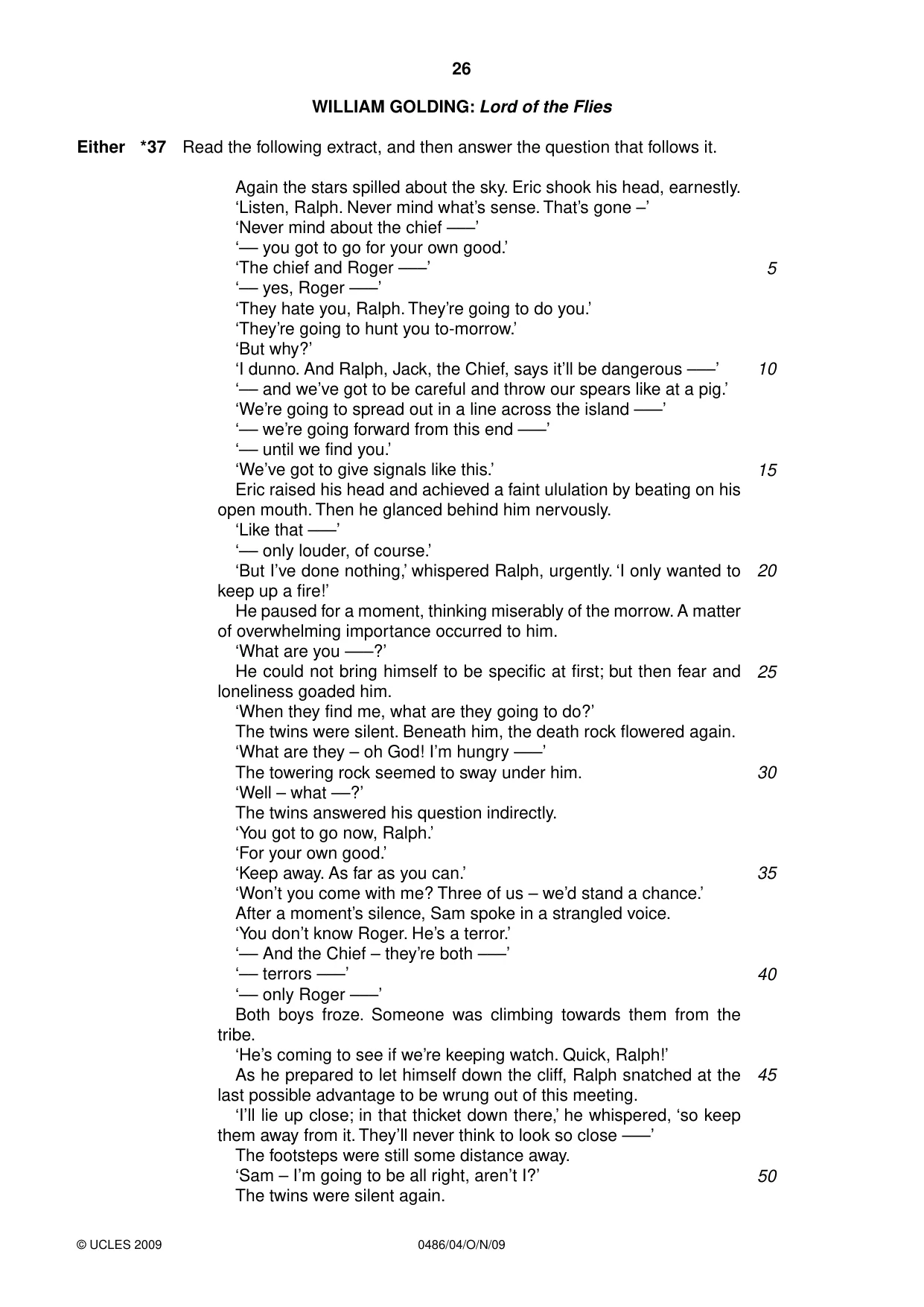Cambridge IGCSE English - Literature 0486 2009 Oct/Nov Paper 4 · Variant 1 question paper, page 26 of 36