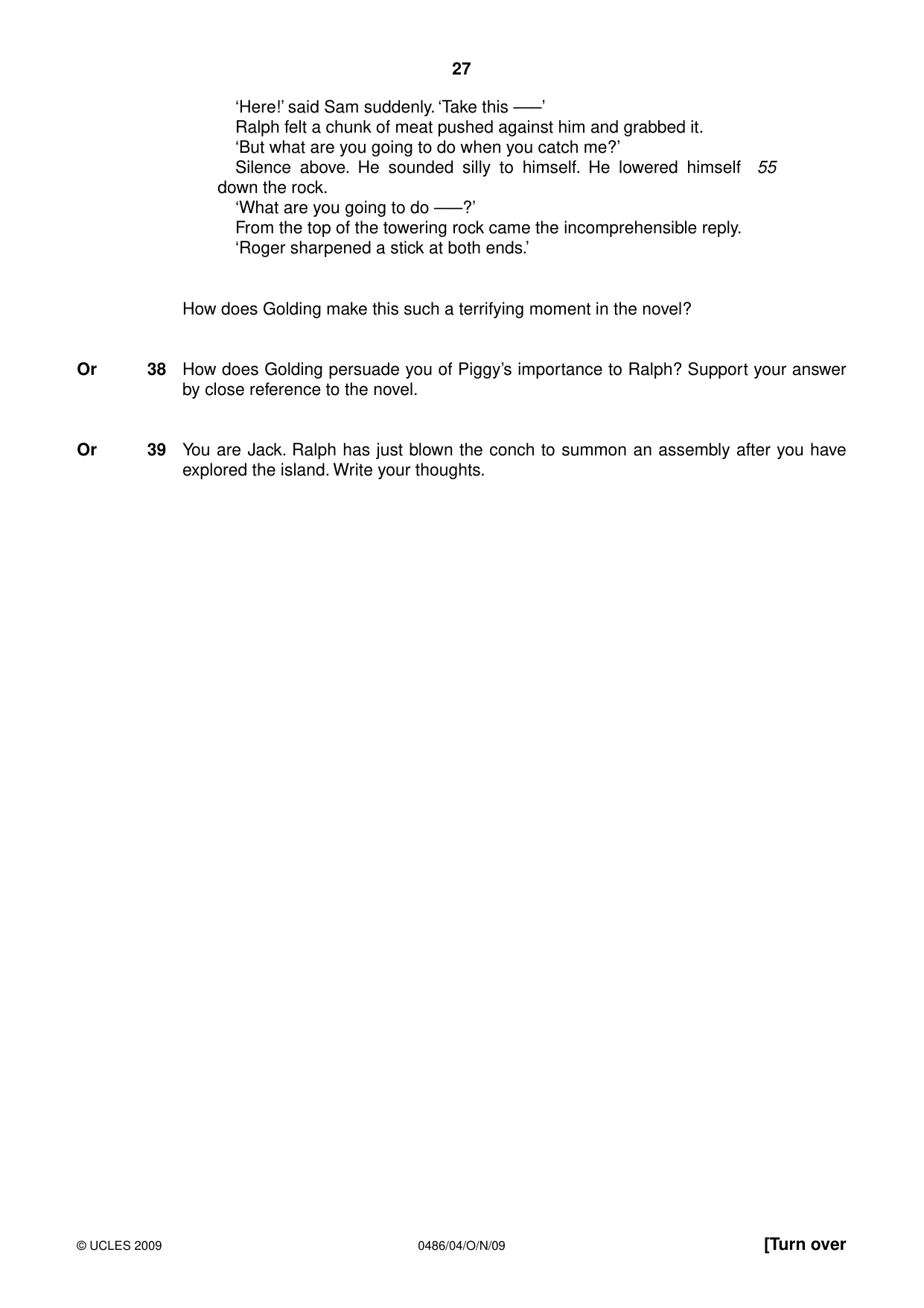 Cambridge IGCSE English - Literature 0486 2009 Oct/Nov Paper 4 · Variant 1 question paper, page 27 of 36