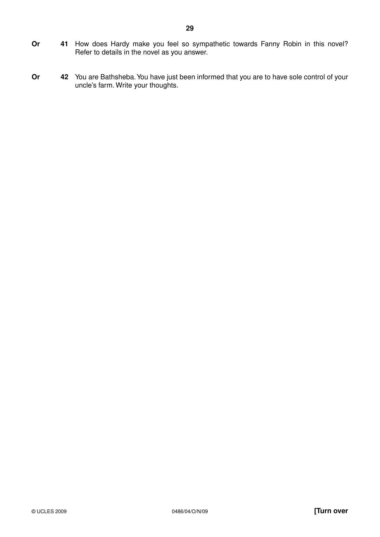 Cambridge IGCSE English - Literature 0486 2009 Oct/Nov Paper 4 · Variant 1 question paper, page 29 of 36