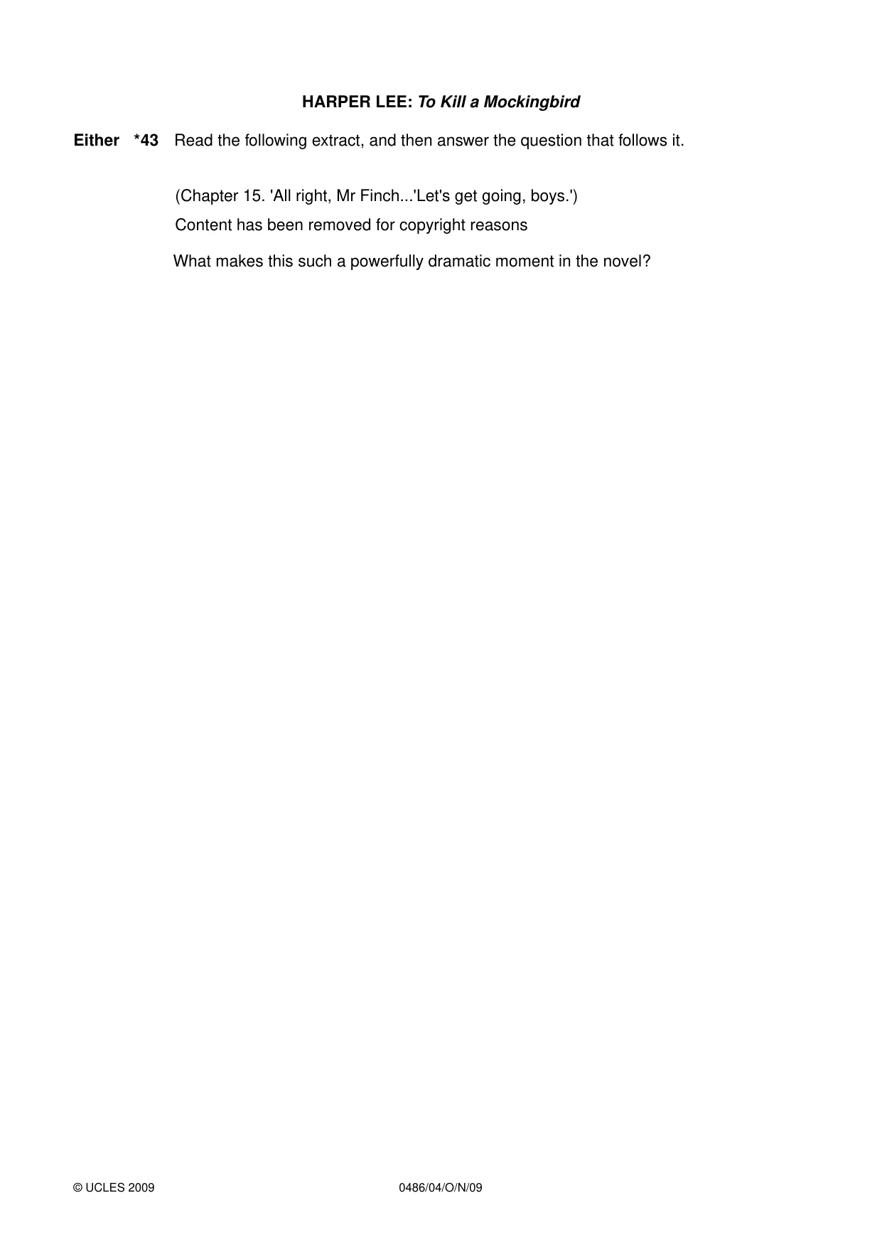 Cambridge IGCSE English - Literature 0486 2009 Oct/Nov Paper 4 · Variant 1 question paper, page 30 of 36