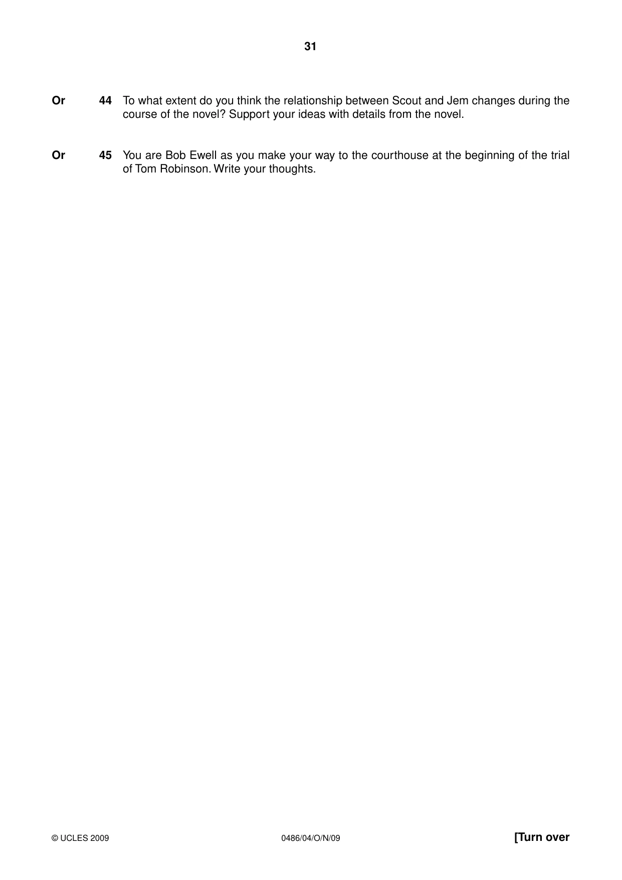 Cambridge IGCSE English - Literature 0486 2009 Oct/Nov Paper 4 · Variant 1 question paper, page 31 of 36