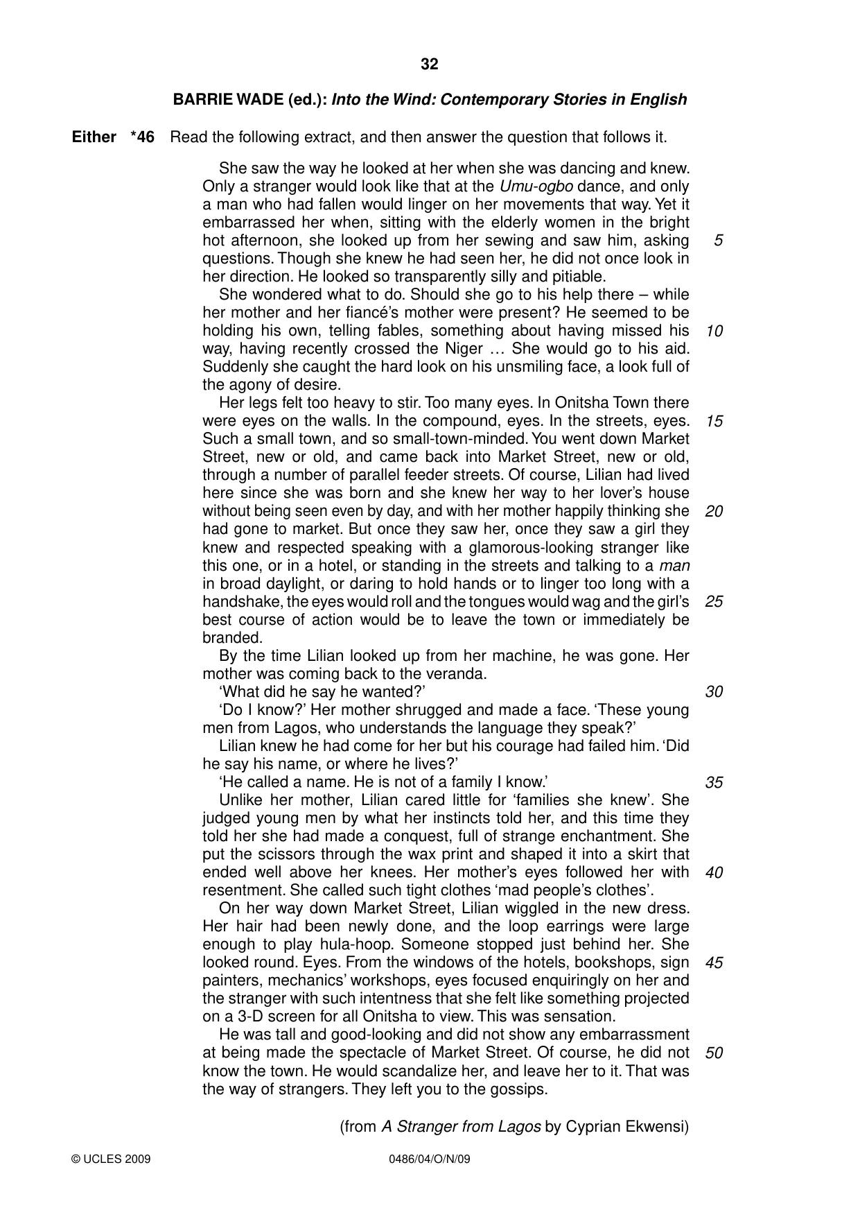 Cambridge IGCSE English - Literature 0486 2009 Oct/Nov Paper 4 · Variant 1 question paper, page 32 of 36