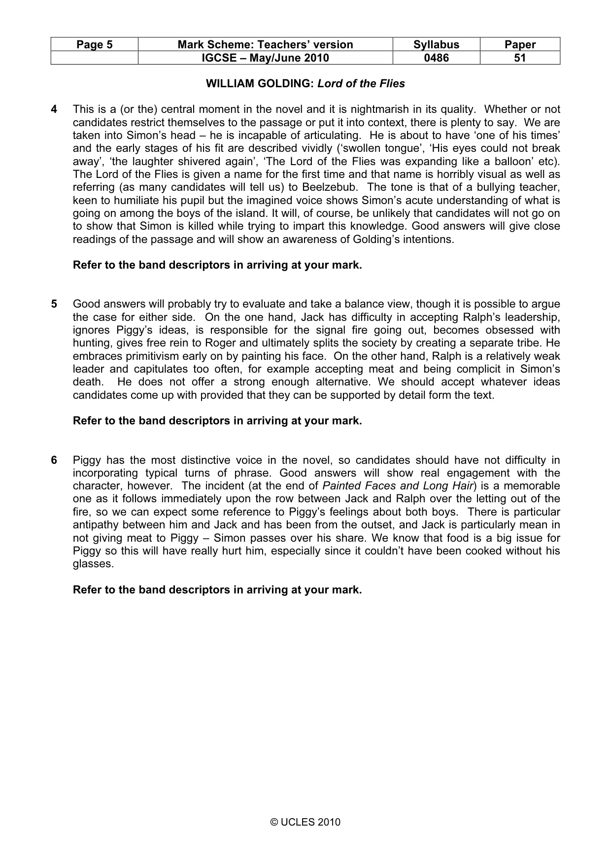 Mark scheme, page 5 of 10