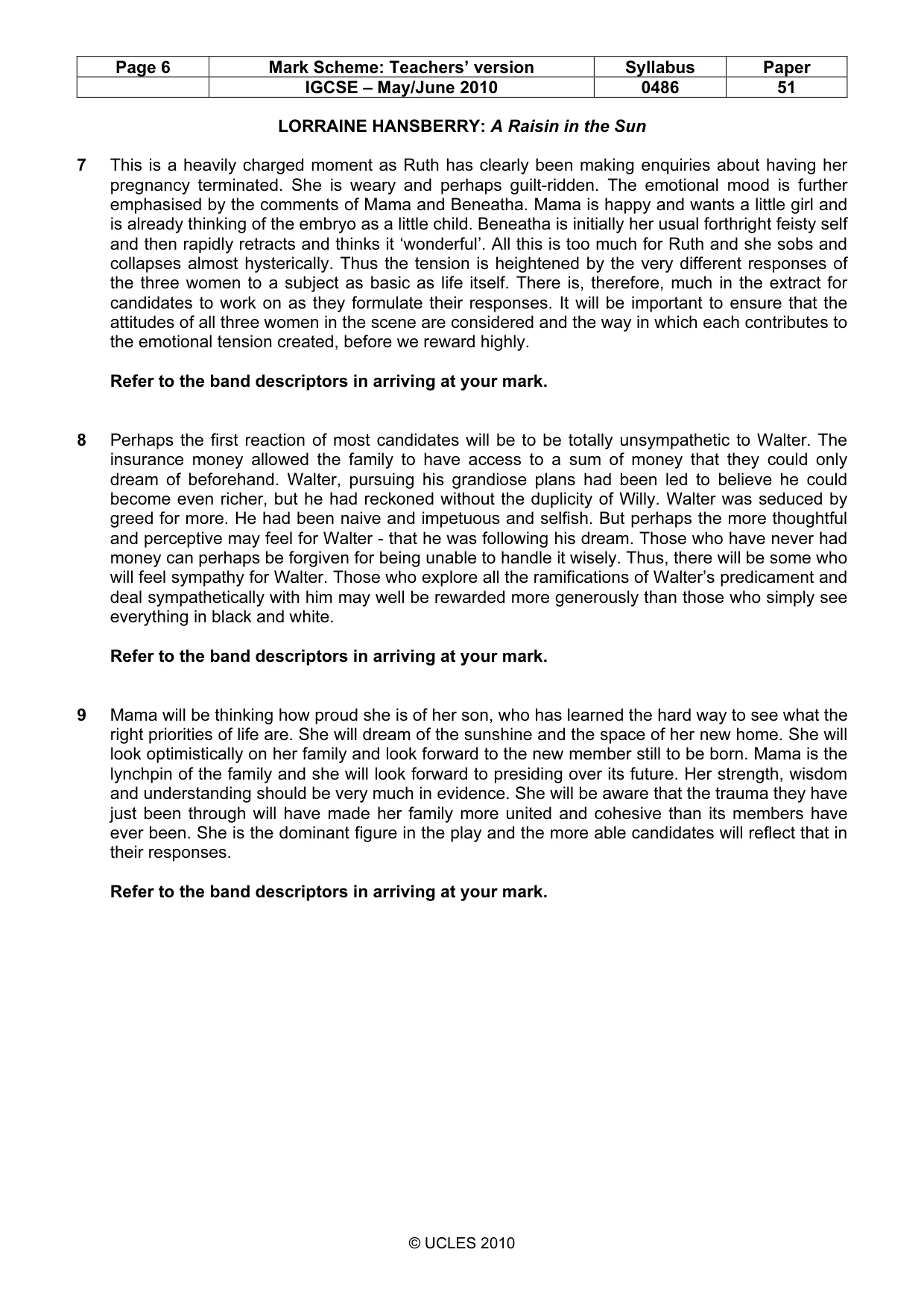 Mark scheme, page 6 of 10