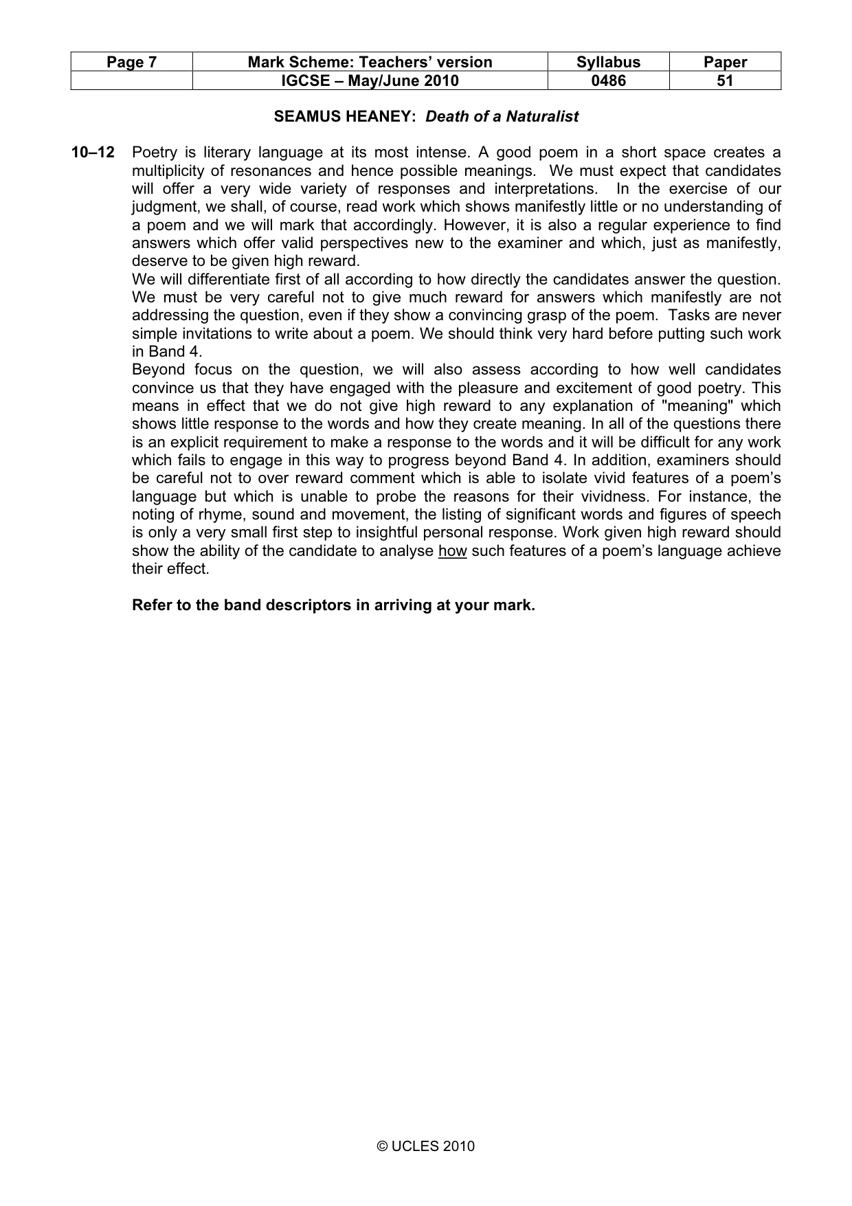 Mark scheme, page 7 of 10