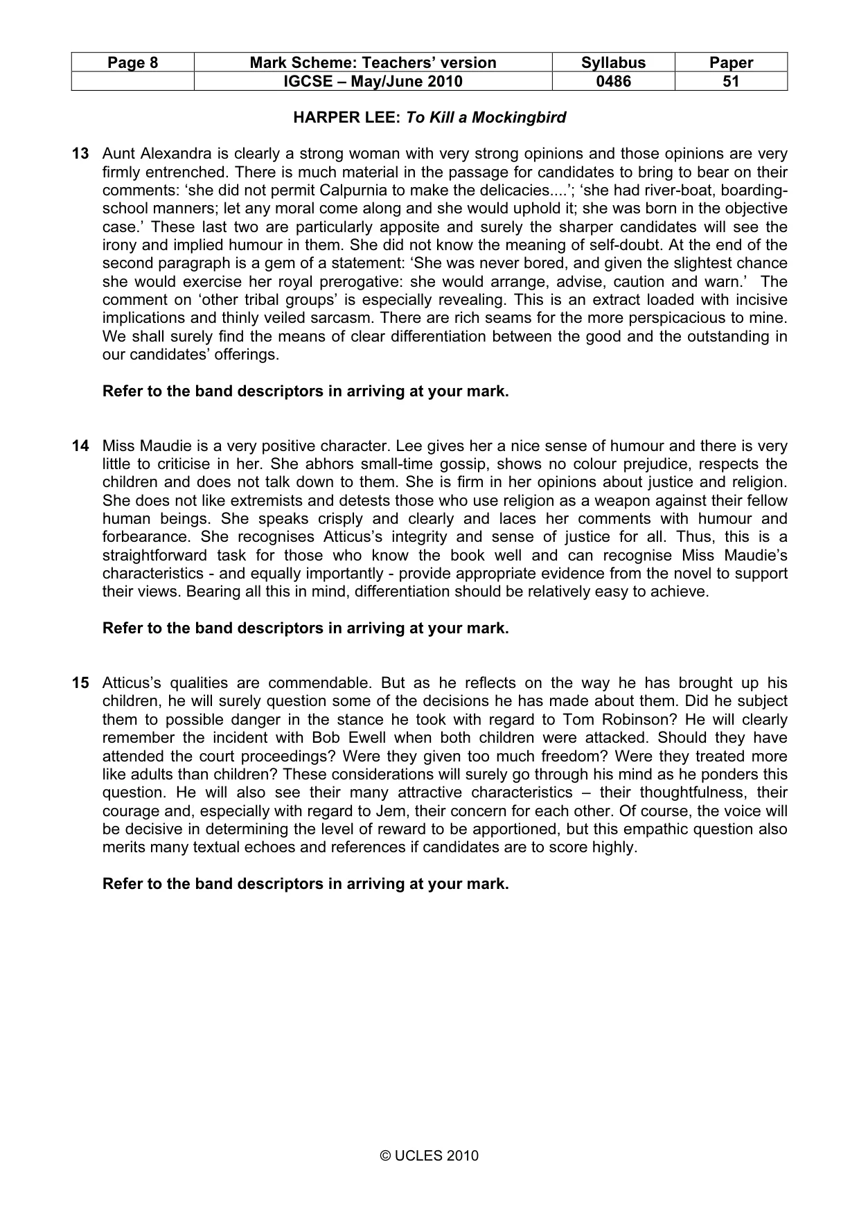 Mark scheme, page 8 of 10