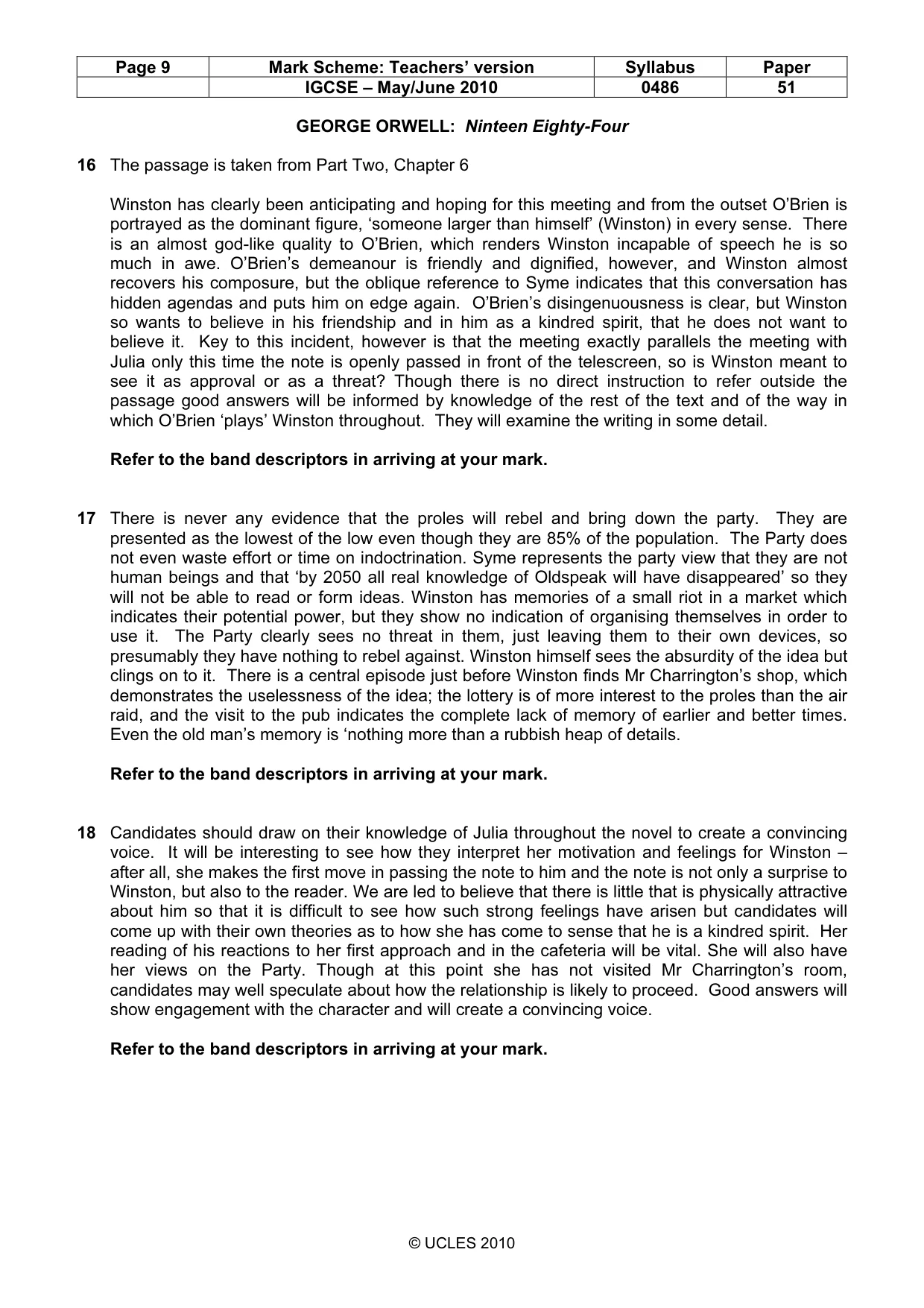 Mark scheme, page 9 of 10