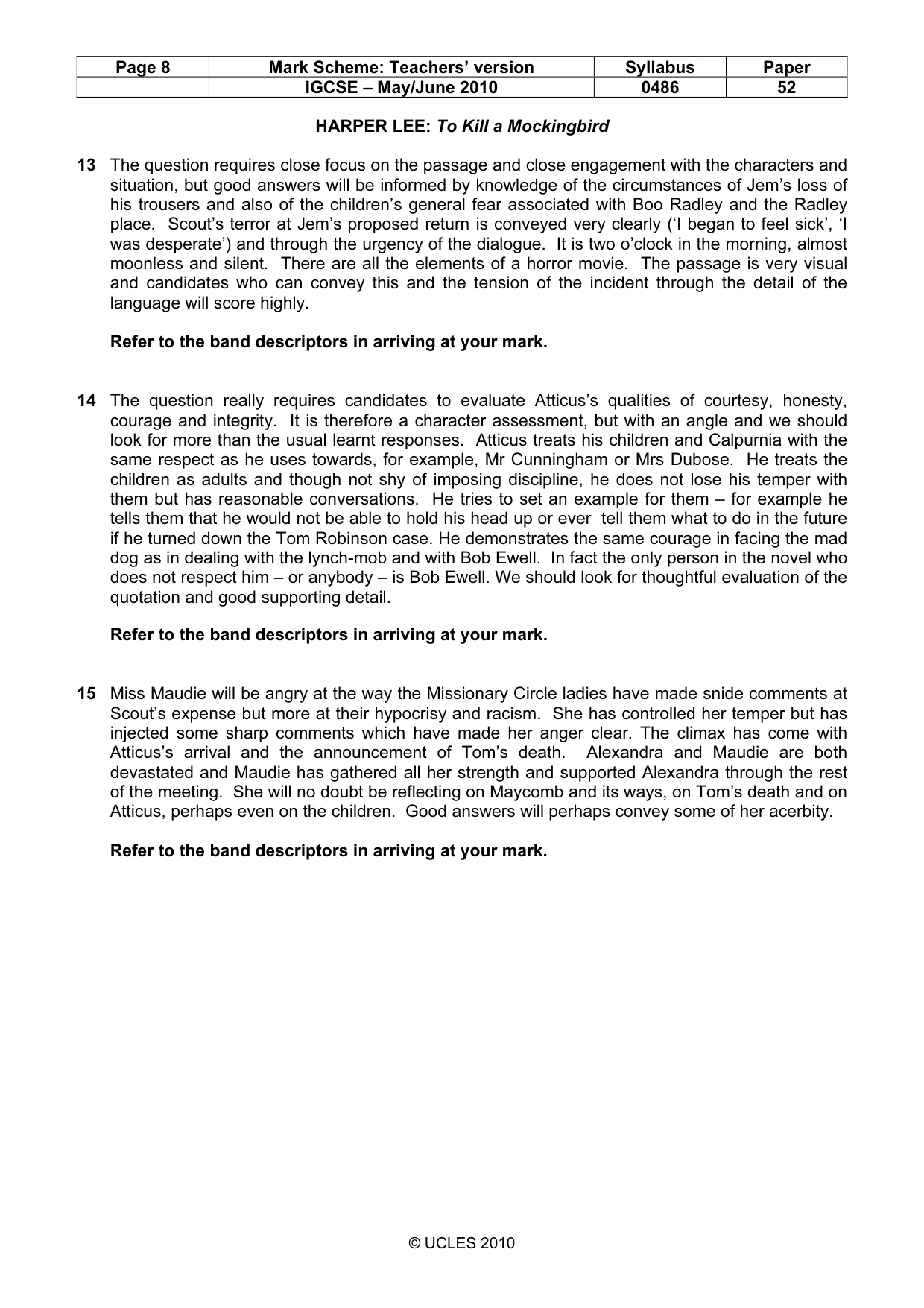 Mark scheme, page 8 of 10