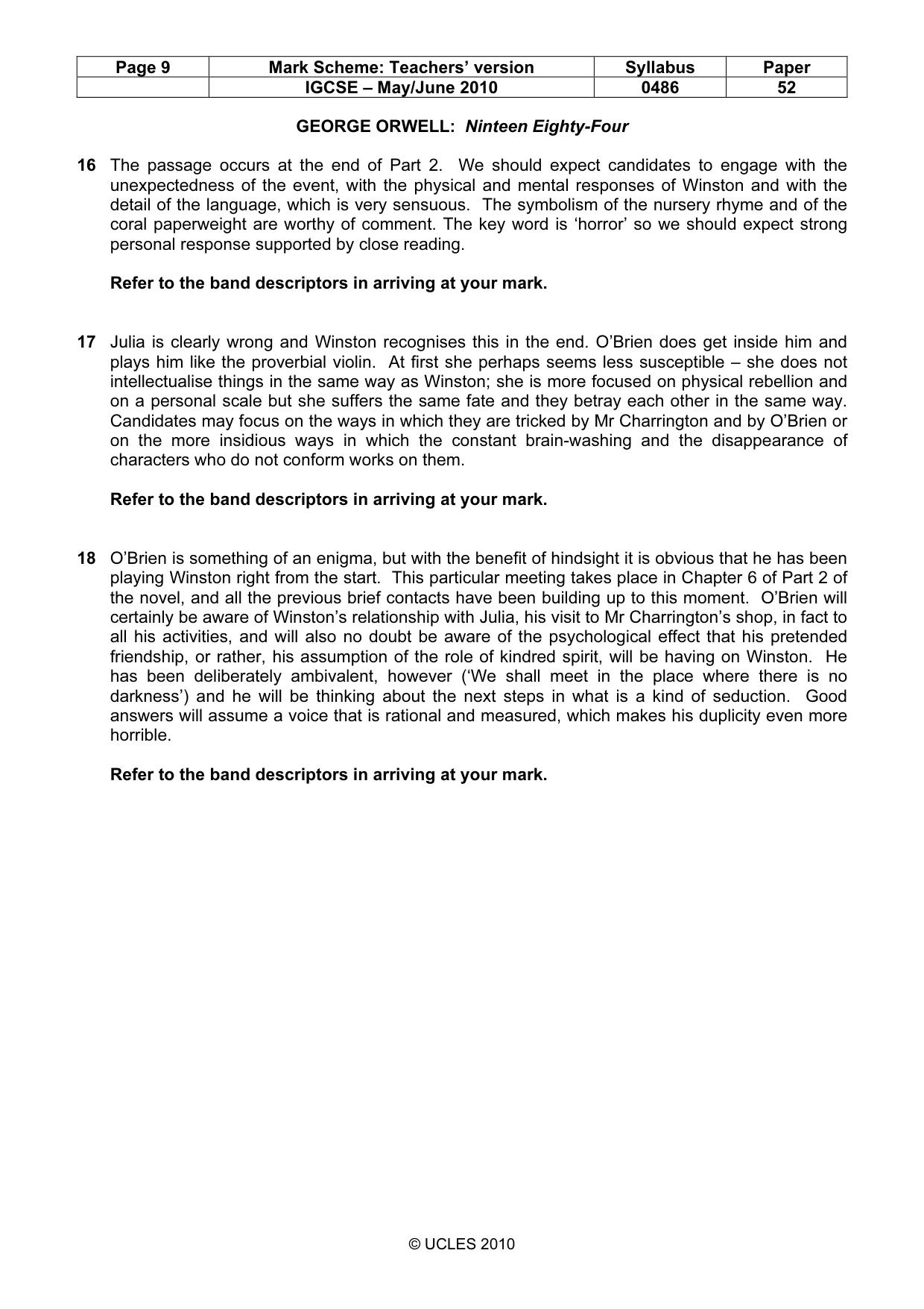 Mark scheme, page 9 of 10