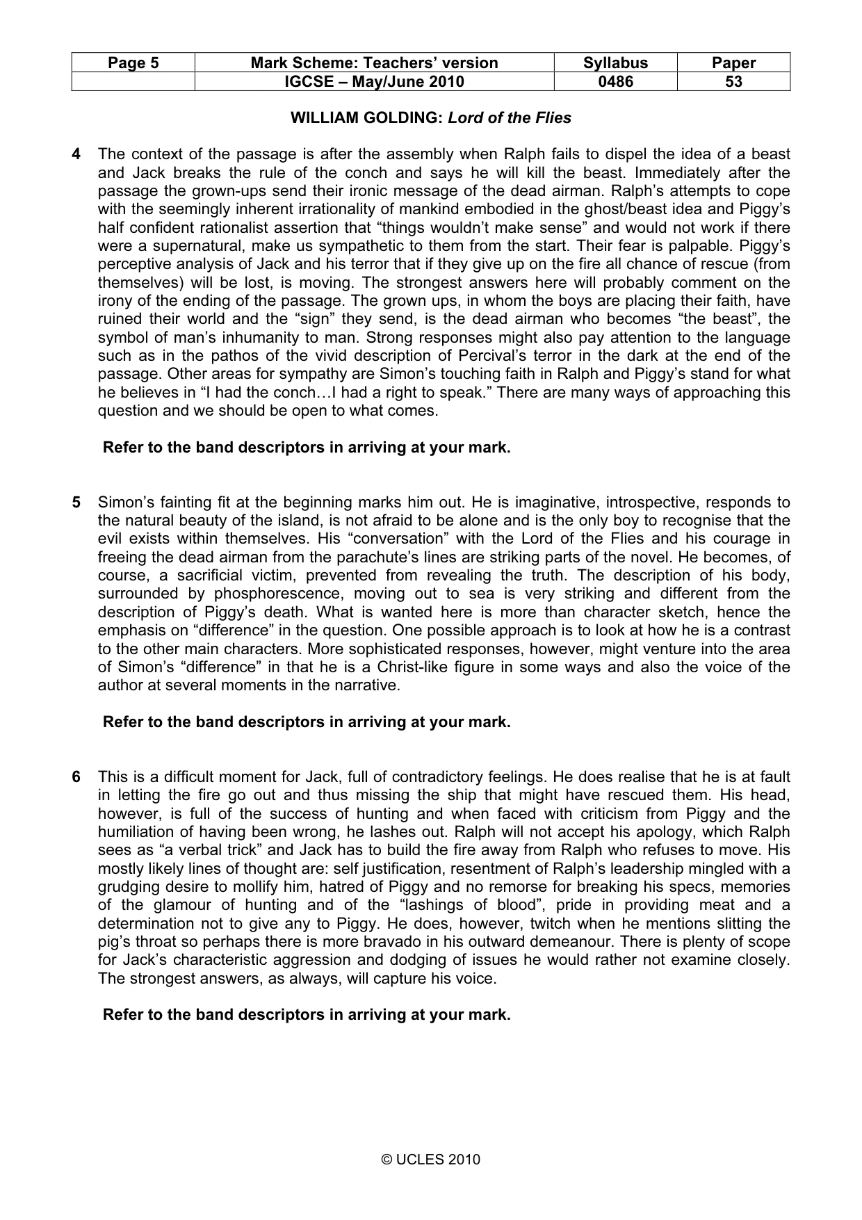 Mark scheme, page 5 of 10