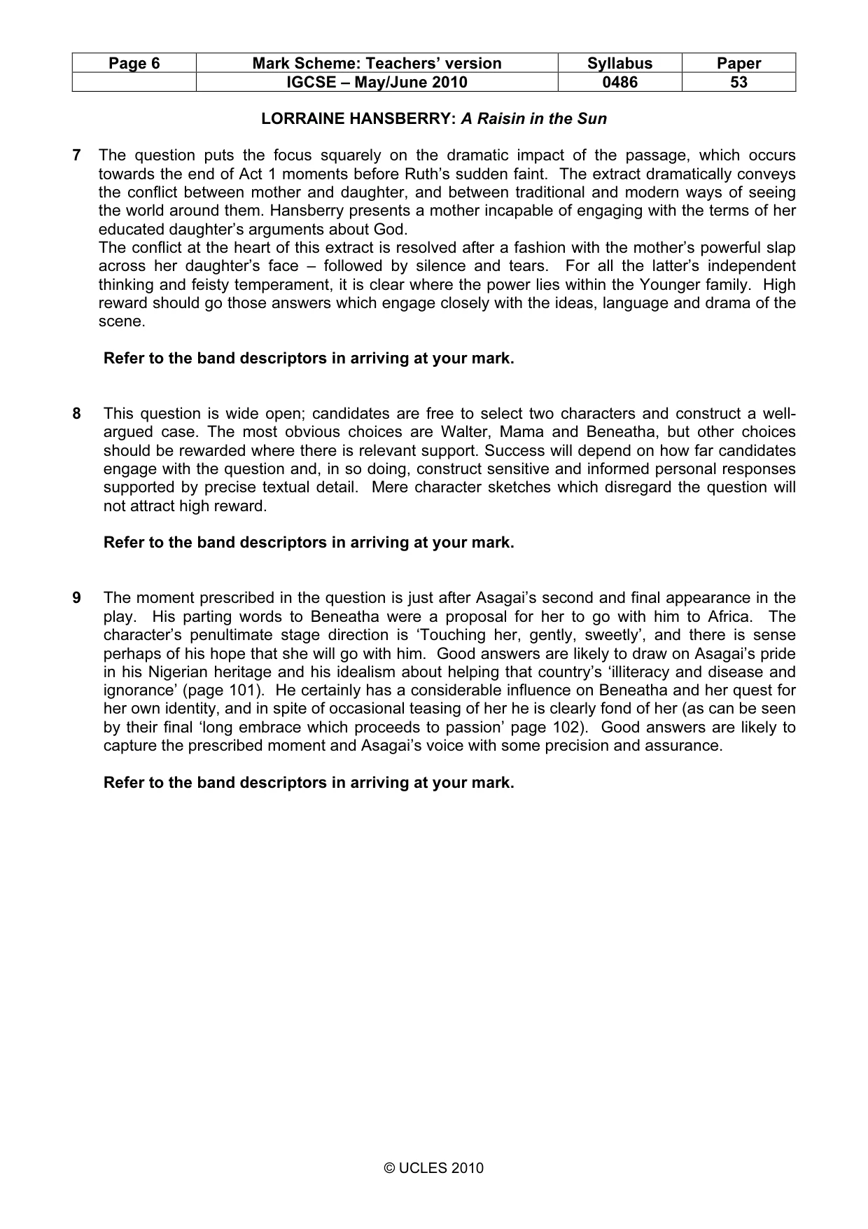 Mark scheme, page 6 of 10
