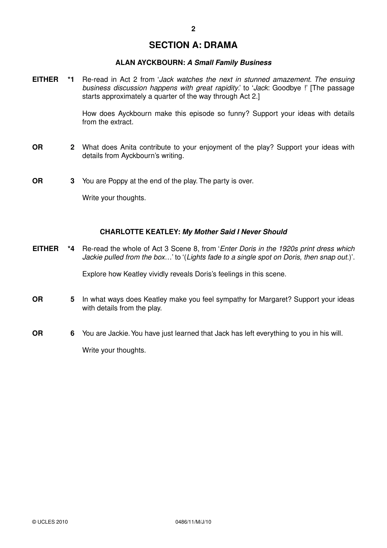 Cambridge IGCSE English - Literature 0486 2010 May/June Paper 1 · Variant 1 question paper, page 2 of 8