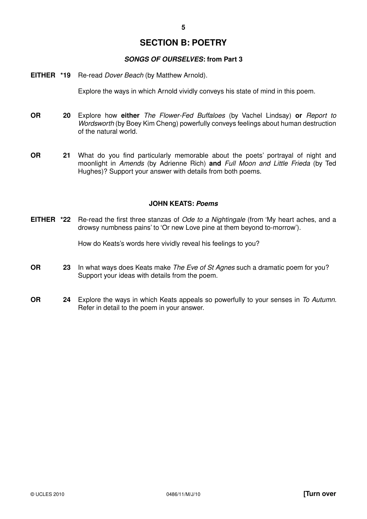 Cambridge IGCSE English - Literature 0486 2010 May/June Paper 1 · Variant 1 question paper, page 5 of 8