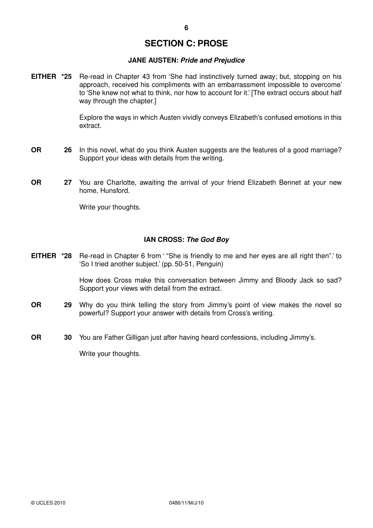 Cambridge IGCSE English - Literature 0486 2010 May/June Paper 1 · Variant 1 question paper, page 6 of 8