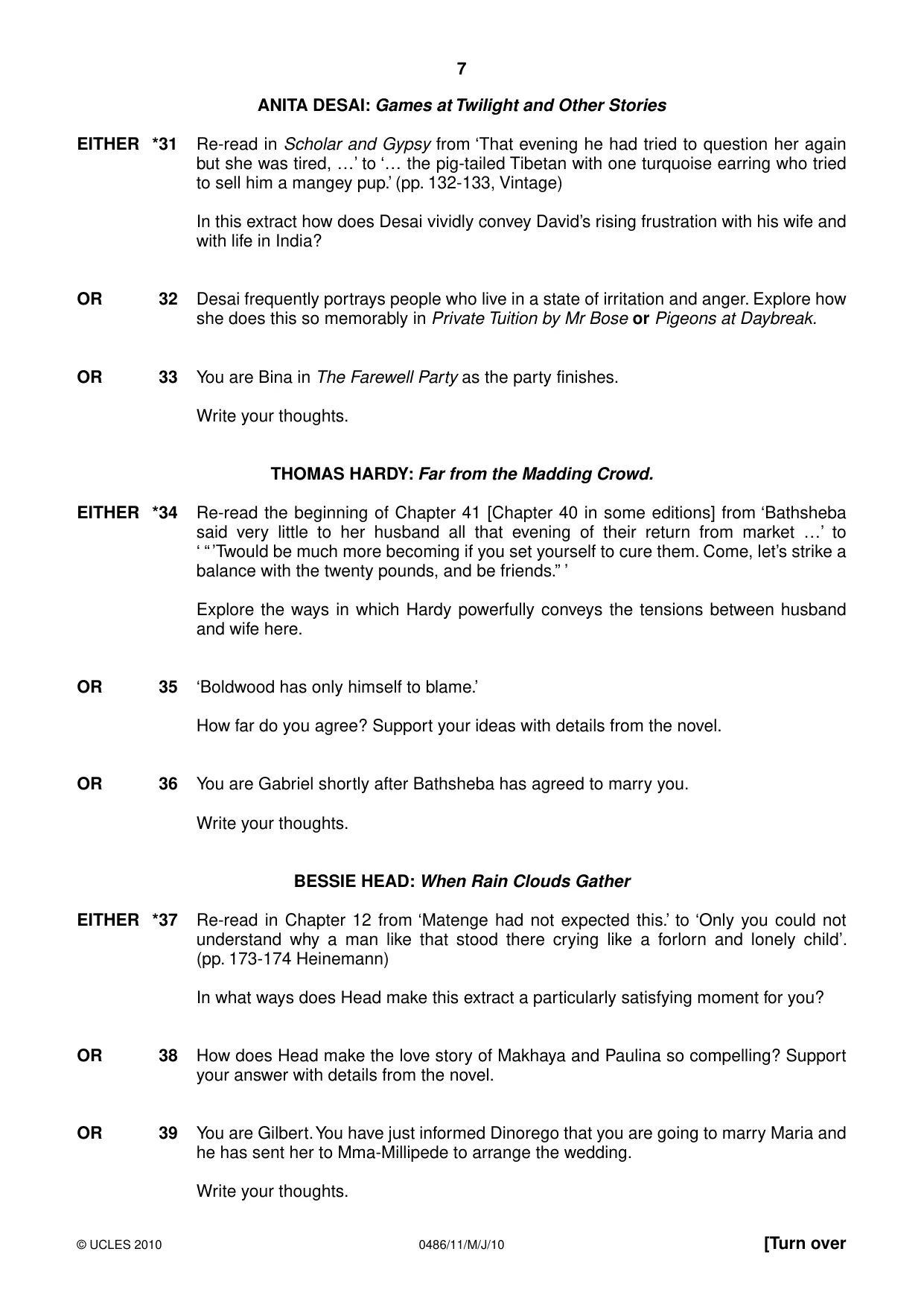 Cambridge IGCSE English - Literature 0486 2010 May/June Paper 1 · Variant 1 question paper, page 7 of 8