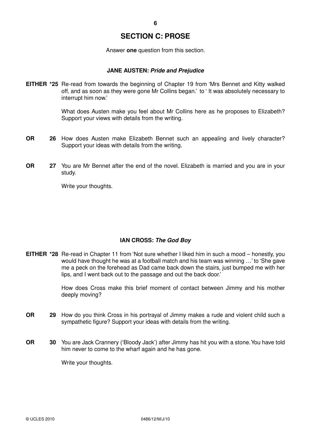 Cambridge IGCSE English - Literature 0486 2010 May/June Paper 1 · Variant 2 question paper, page 6 of 8