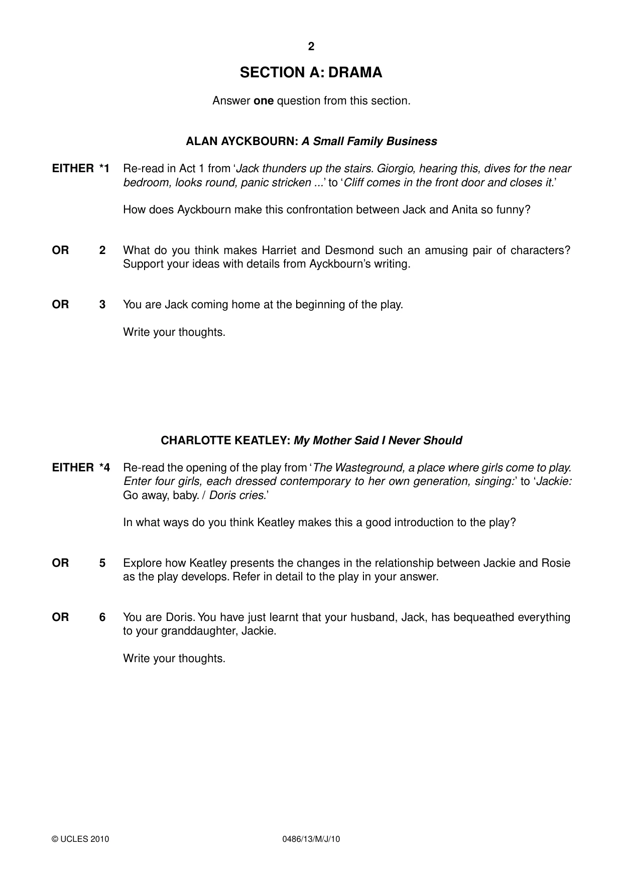 Cambridge IGCSE English - Literature 0486 2010 May/June Paper 1 · Variant 3 question paper, page 2 of 8