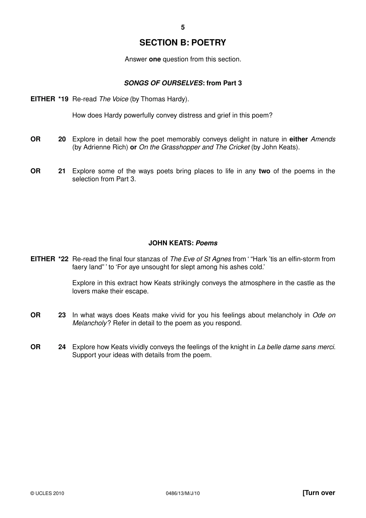 Cambridge IGCSE English - Literature 0486 2010 May/June Paper 1 · Variant 3 question paper, page 5 of 8