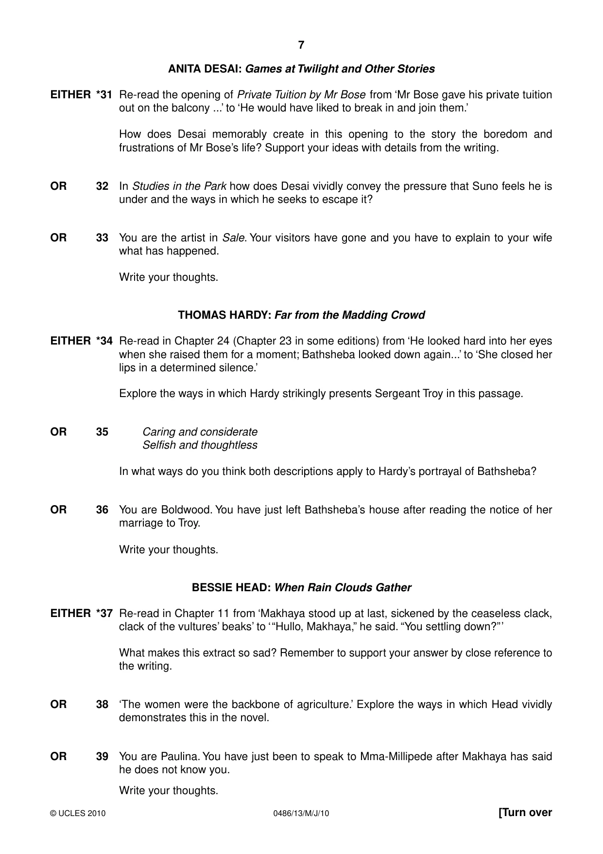 Cambridge IGCSE English - Literature 0486 2010 May/June Paper 1 · Variant 3 question paper, page 7 of 8
