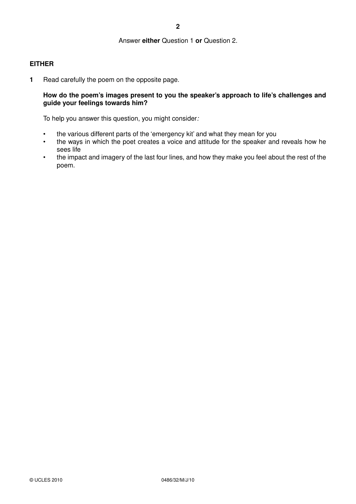 Cambridge IGCSE English - Literature 0486 2010 May/June Paper 3 · Variant 2 question paper, page 2 of 8