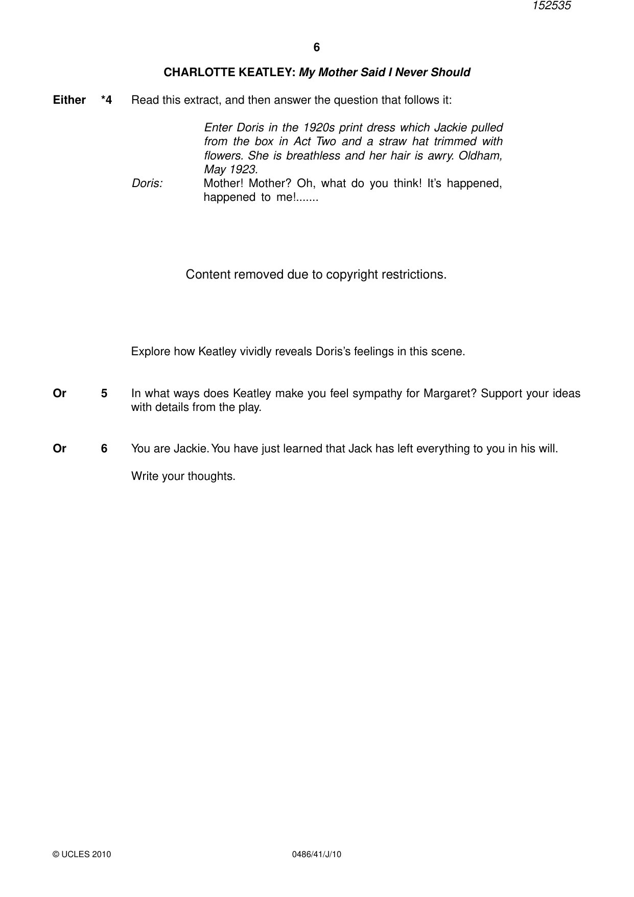 Cambridge IGCSE English - Literature 0486 2010 May/June Paper 4 · Variant 1 question paper, page 6 of 36