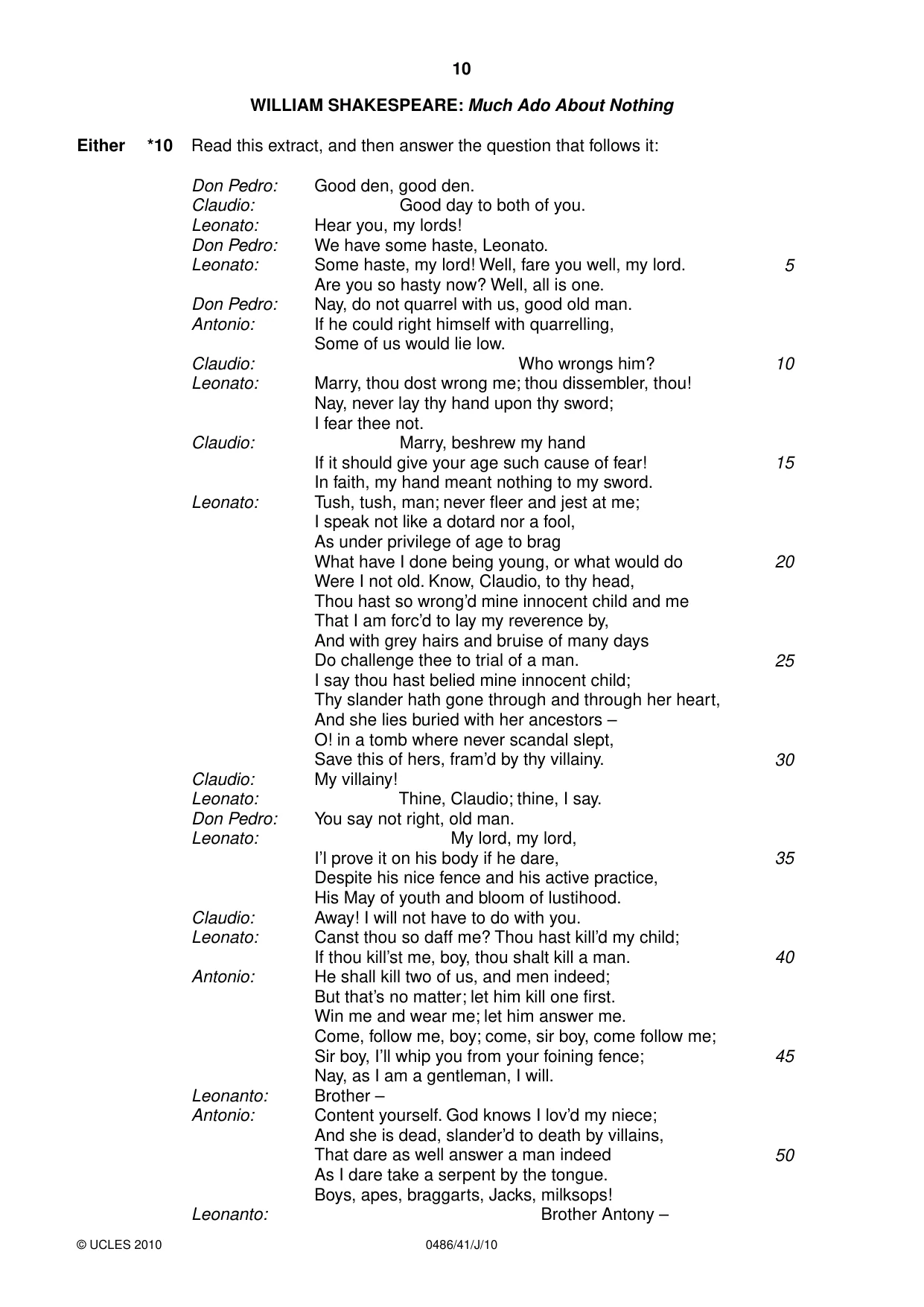 Cambridge IGCSE English - Literature 0486 2010 May/June Paper 4 · Variant 1 question paper, page 10 of 36