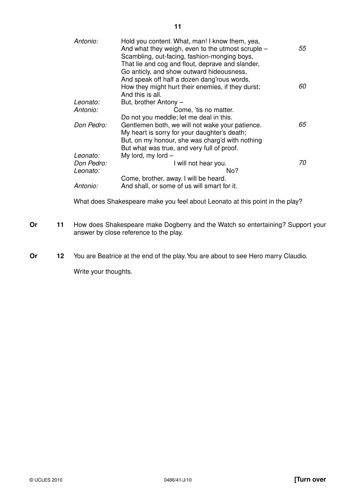 Cambridge IGCSE English - Literature 0486 2010 May/June Paper 4 · Variant 1 question paper, page 11 of 36