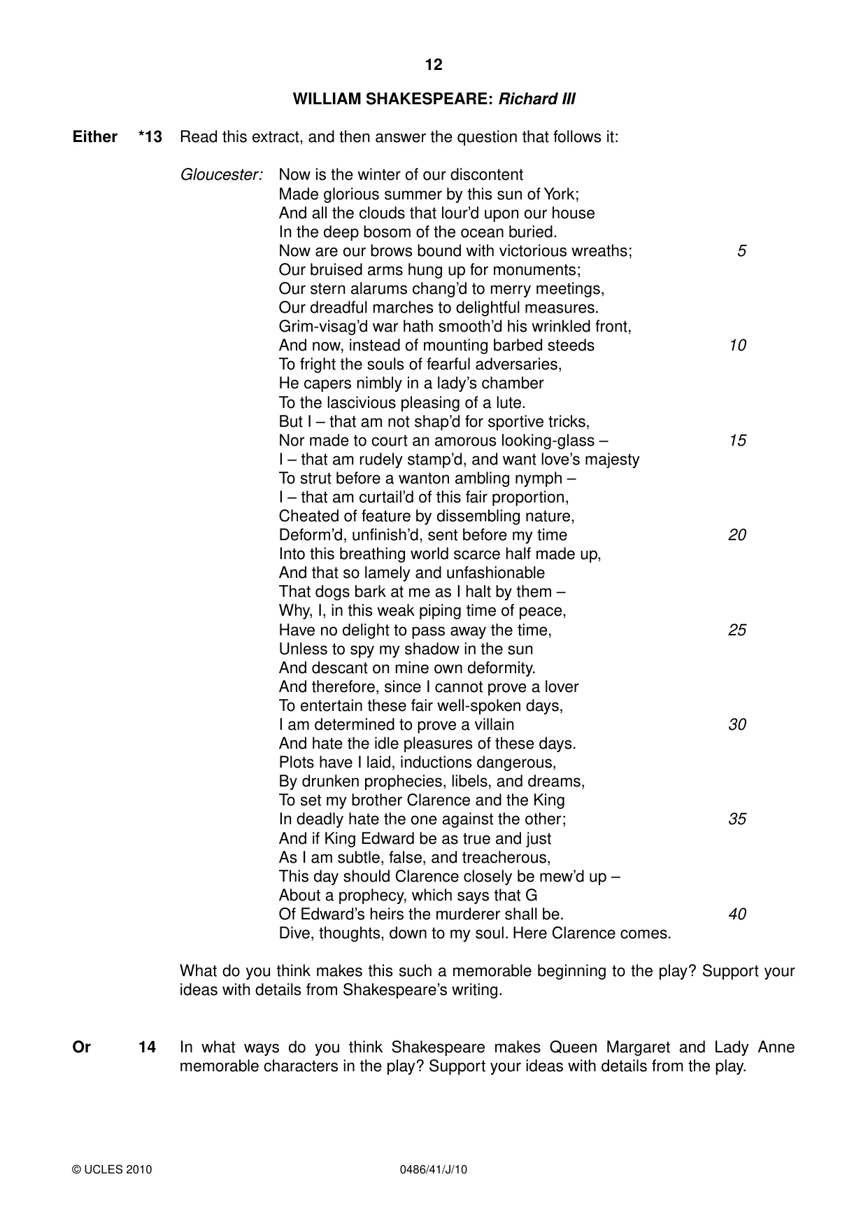 Cambridge IGCSE English - Literature 0486 2010 May/June Paper 4 · Variant 1 question paper, page 12 of 36