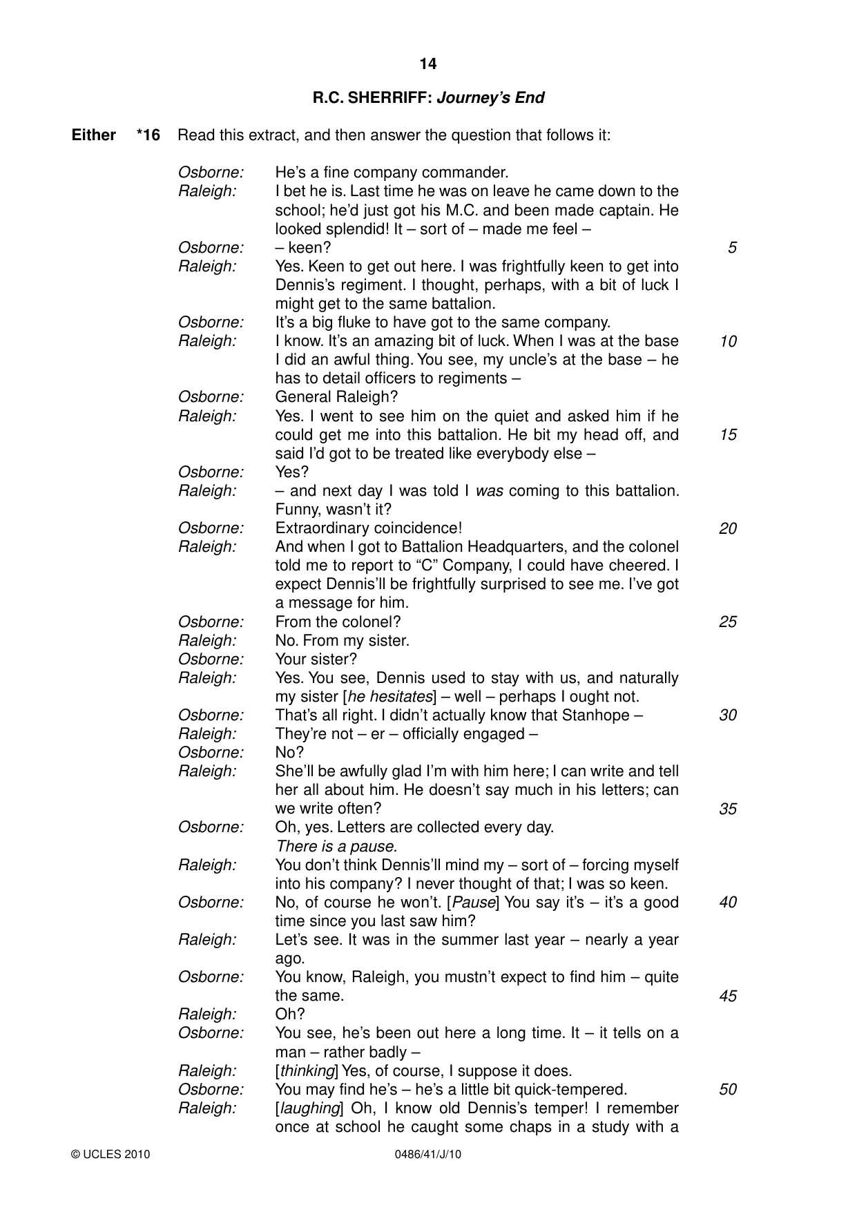 Cambridge IGCSE English - Literature 0486 2010 May/June Paper 4 · Variant 1 question paper, page 14 of 36