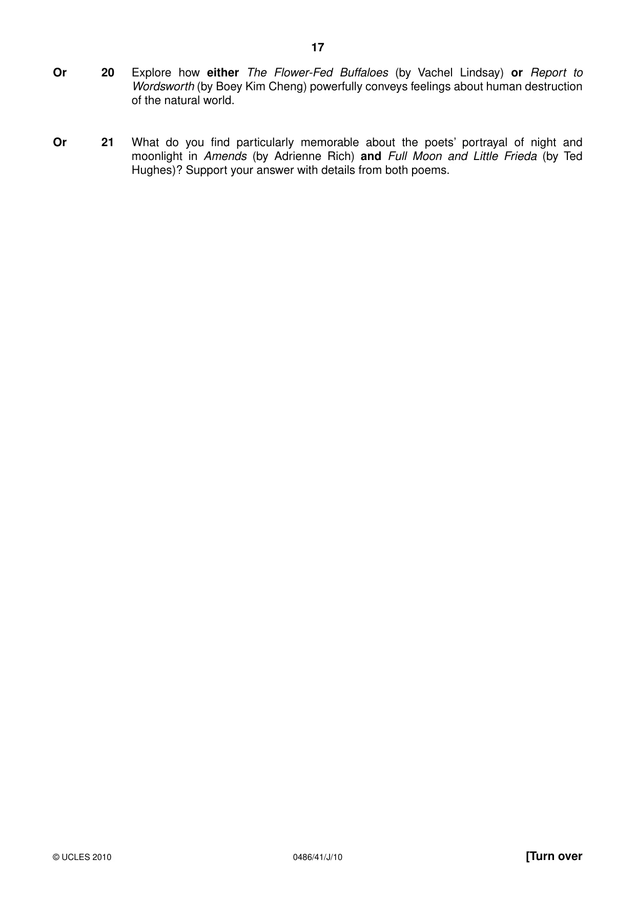 Cambridge IGCSE English - Literature 0486 2010 May/June Paper 4 · Variant 1 question paper, page 17 of 36